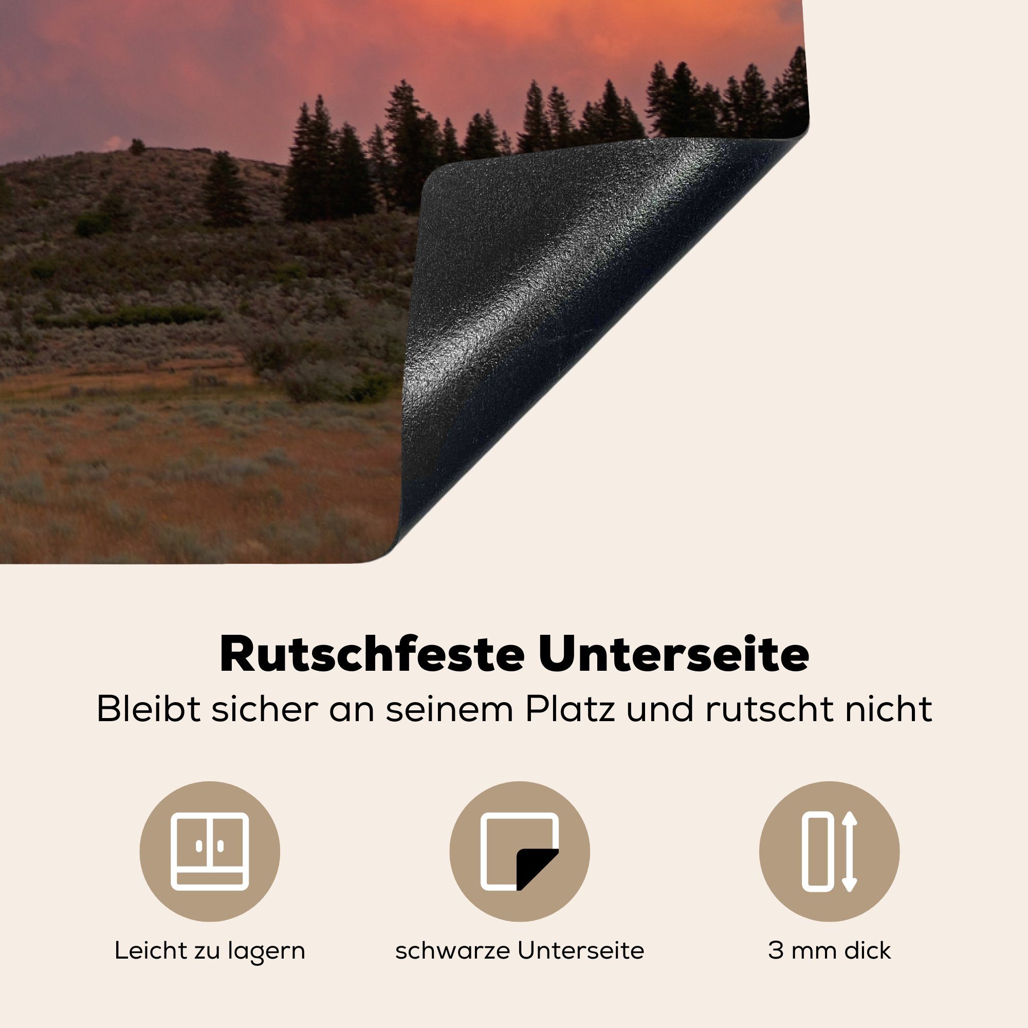 Ebene küche, tlg), Sonnenuntergang, Schutz Induktionskochfeld für bei Vinyl, MuchoWow cm, die (1 Ceranfeldabdeckung Herdblende-/Abdeckplatte 81x52