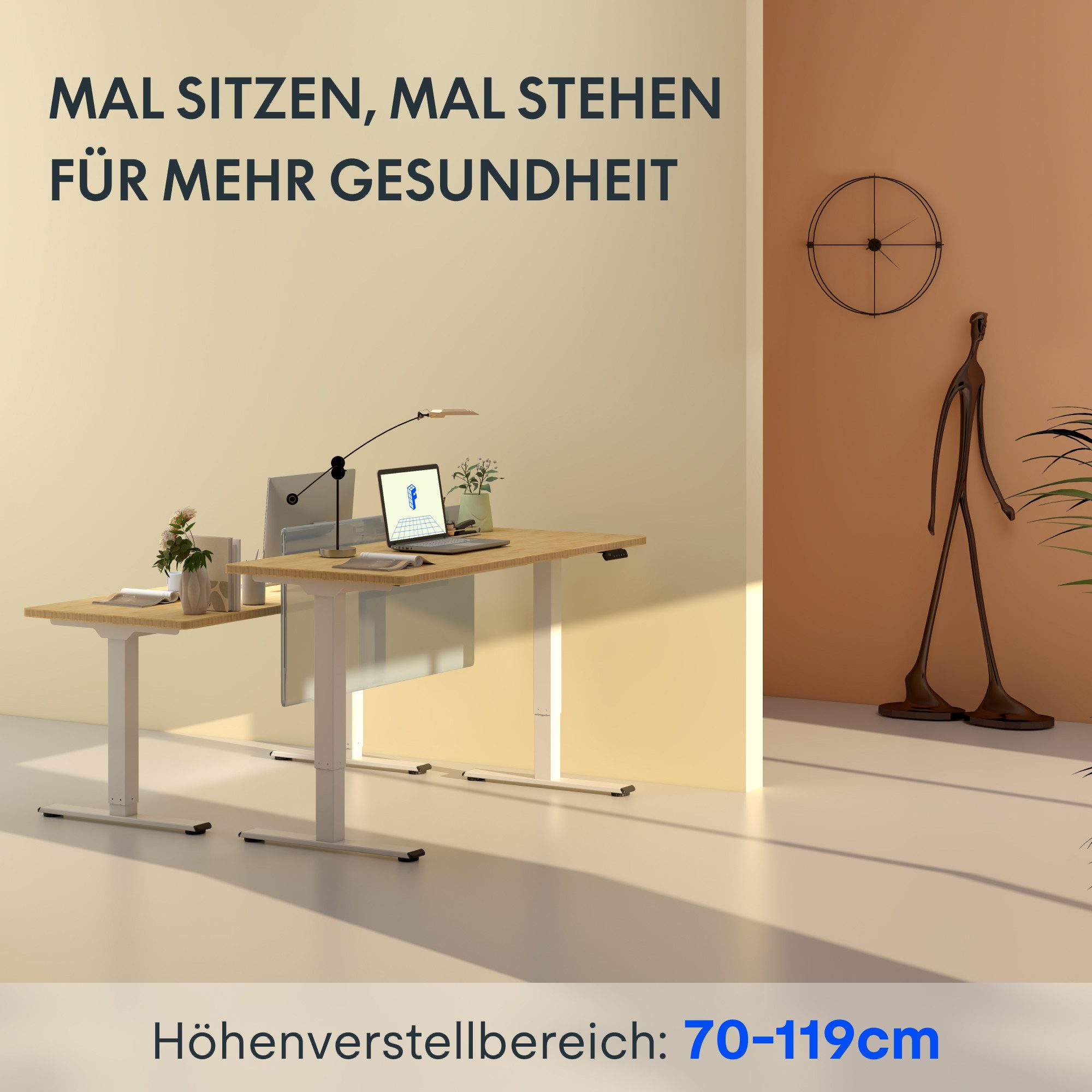 FLEXISPOT Schreibtisch Basic Plus höhenverstellbarer Schreibtisch mit Premium-Zubehör-Set (2 Motore & 2-Fach-Teleskop & 4 Höhenspeichertasten), MIT 19MM Bambus Tischplatte, 140/160/180