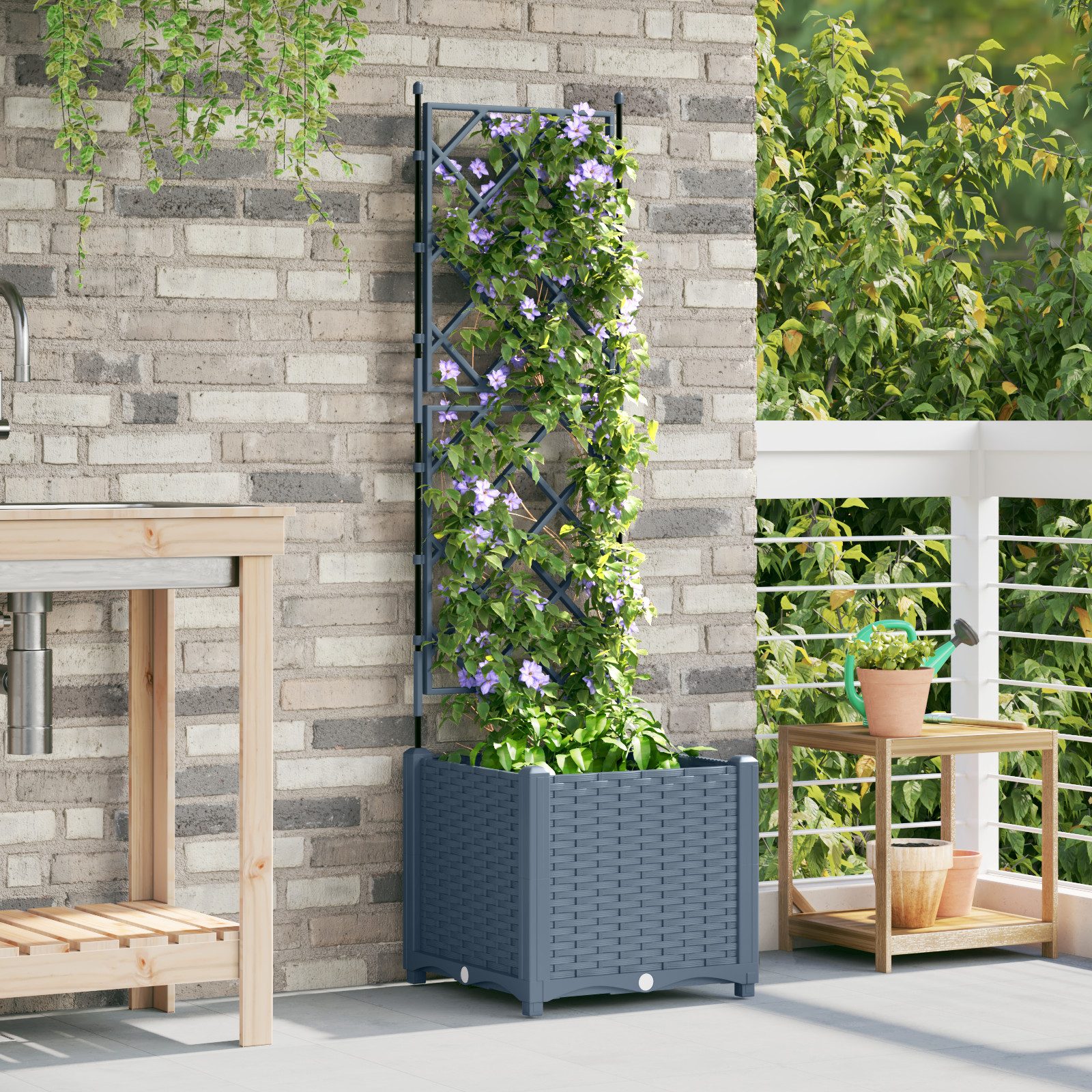 vidaXL Blumentopf Pflanzkasten mit Rankgitter Hellgrau günstig online kaufen