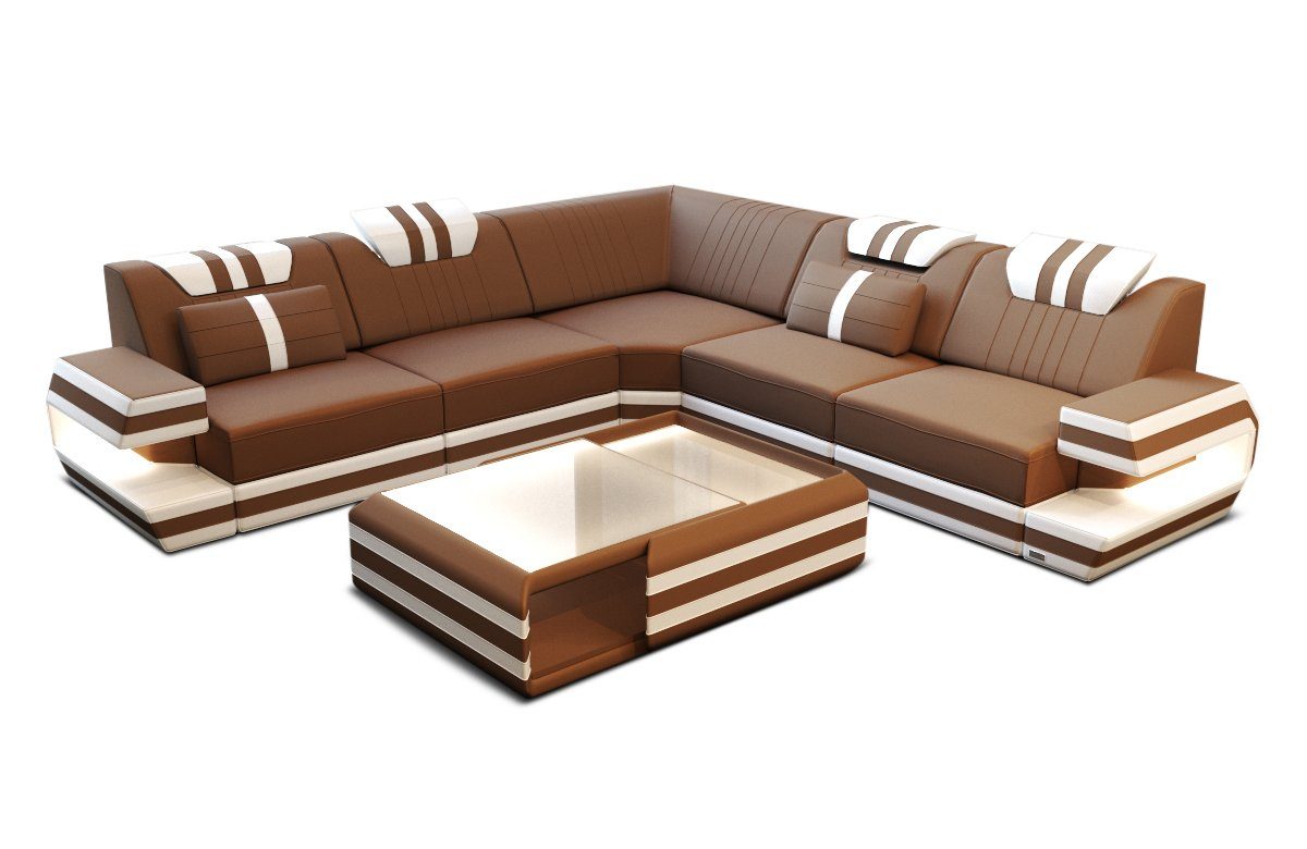 Dreams Hocker Couch Sofa mit wahlweise Form M Ragusa Design Stoffsofa, hellbraun-weiß Mikrofaser Polsterstoff Ecksofa L Sofa