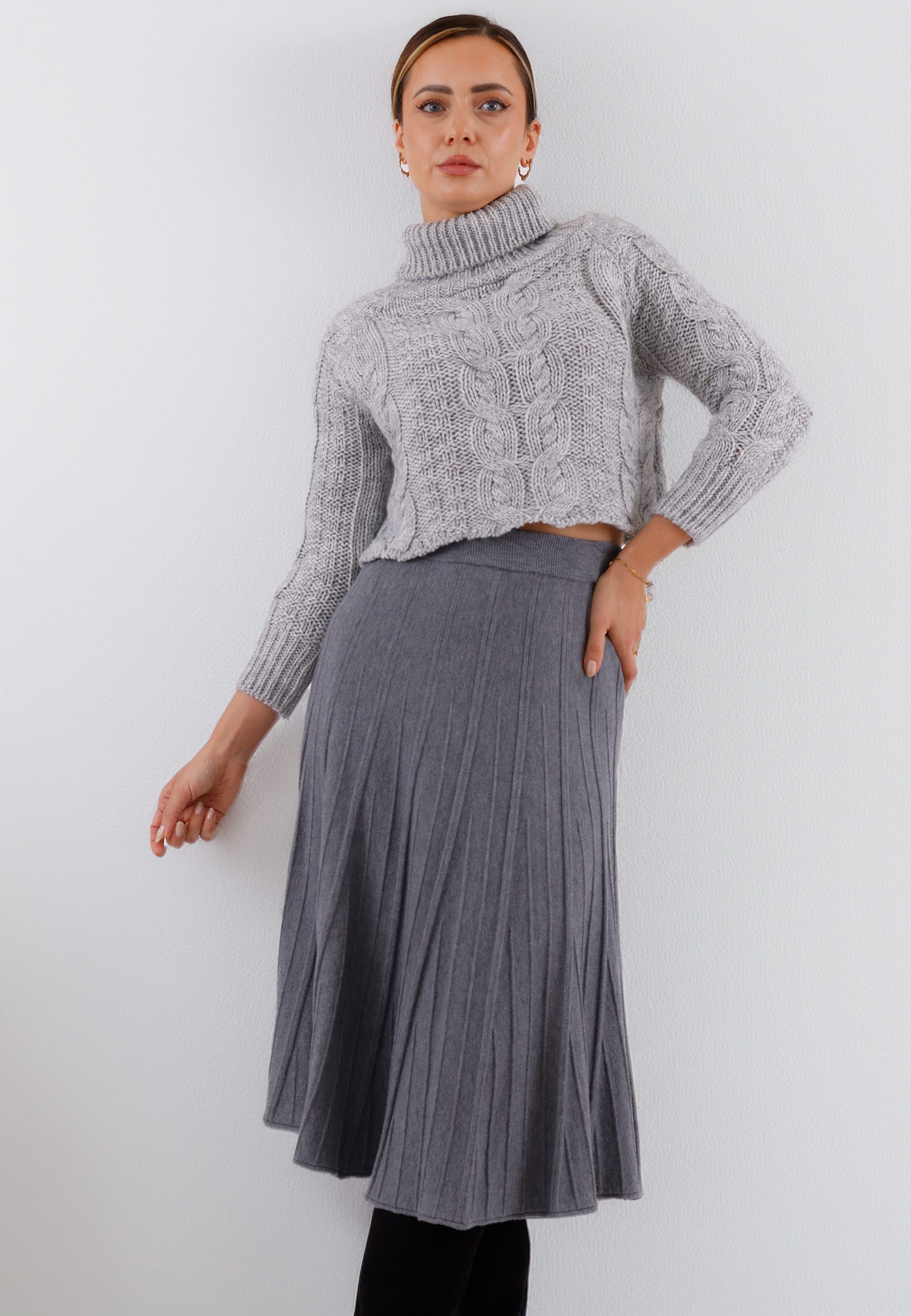 YC Fashion & Style Strickrock Eleganter Midirock aus Feinstrick - elastischer Bund, One Size (34–42) in Unifarbe