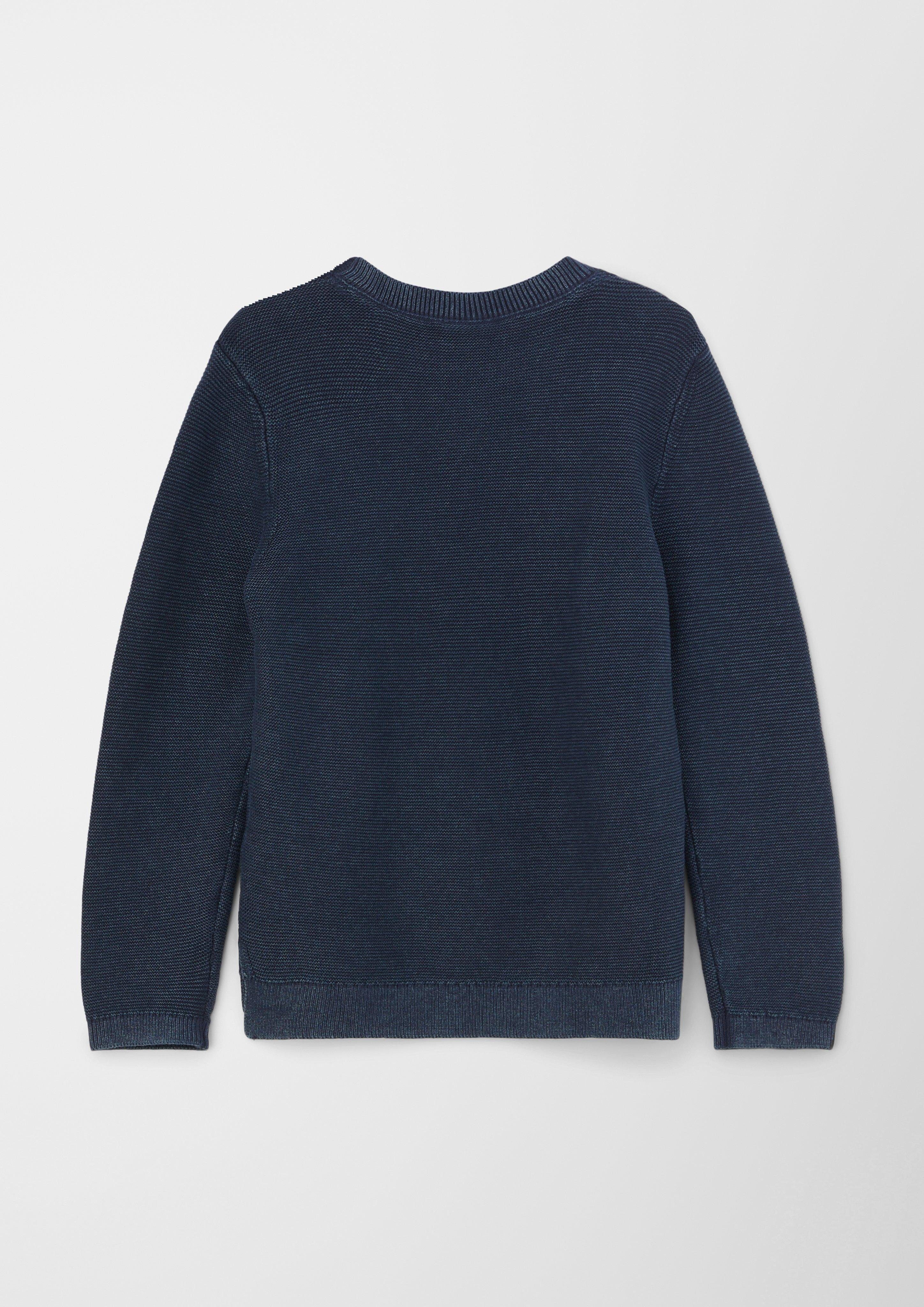 s.Oliver Strickpullover Feinstrickpullover navy gummiertem Print mit