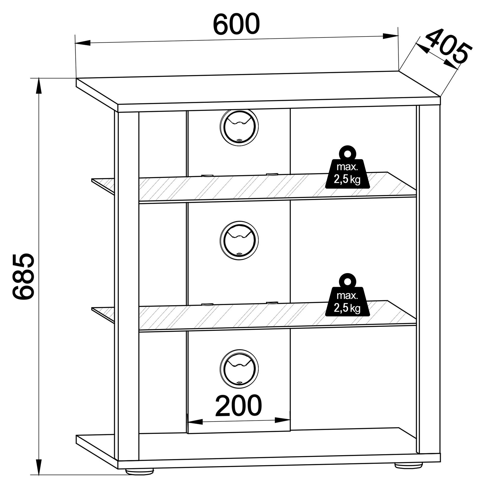 VCM Audio-Board Folas B. 60 x T. 41 x H. 70 cm, Für Hifi-Anlage, Receiver und TV-Technik, für Wohnzimmer und Mediaraum – Bild 4 von 4