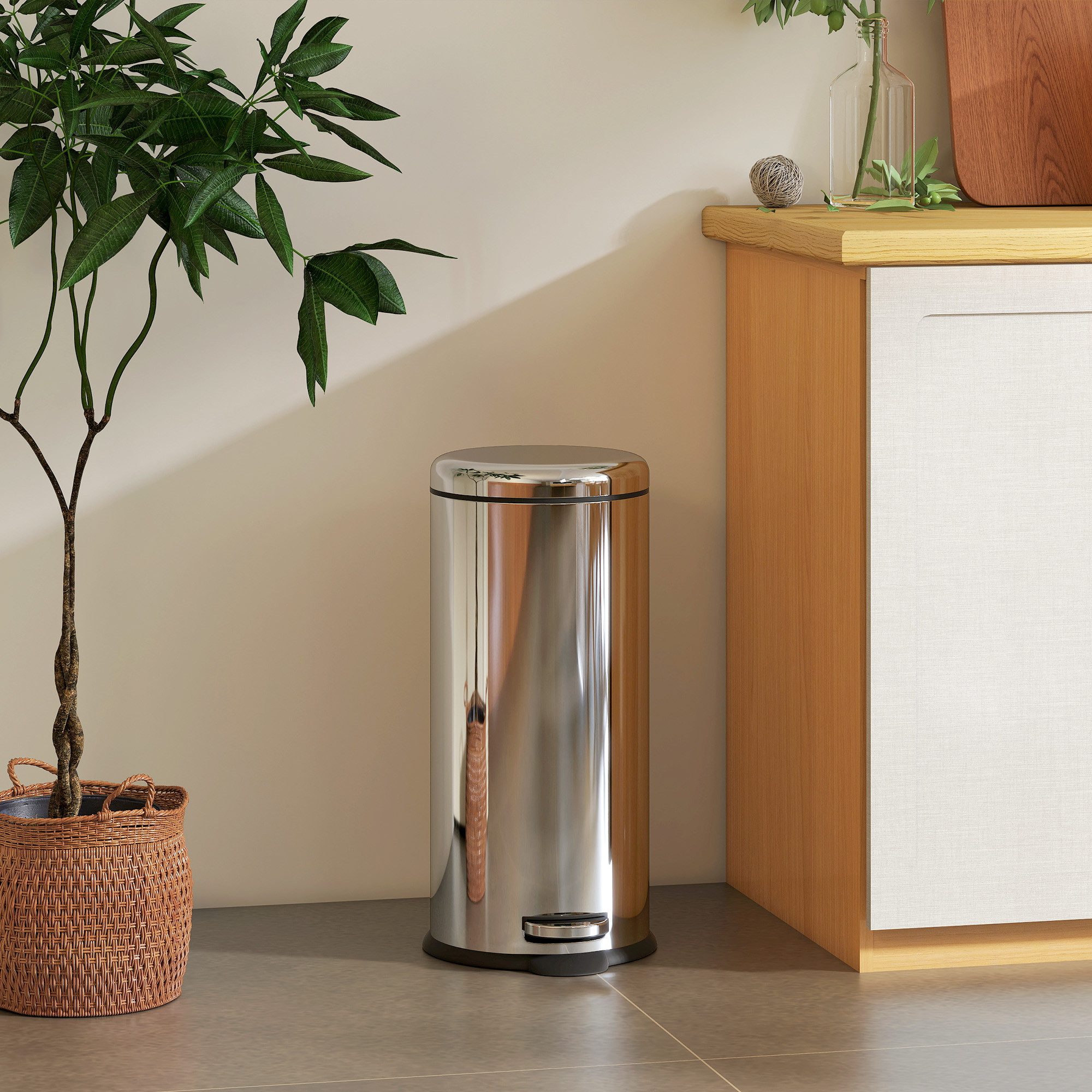 HOMCOM Mülleimer Treteimer mit Inneneimer Abfalleimer Pedal-Mülleimer Klappdeckel, Silber Ø29,2 x 62,9 cm