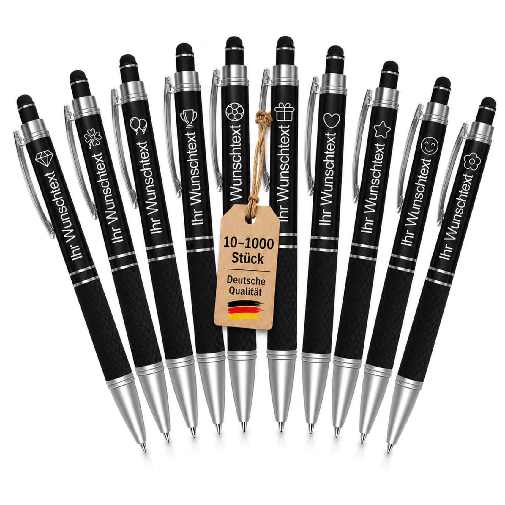 lindahandel Kugelschreiber Personalisierter Kugelschreiber mit Gravur, individueller Name Text, (10-tlg), blaue Tinte, Geschenk für Geburtstag Büro,Metall Kugelschreiber