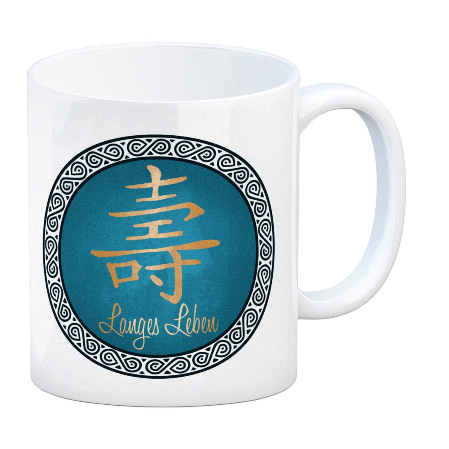 speecheese Tasse Chinesisches Zeichen für langes Leben Kaffeebecher in blau