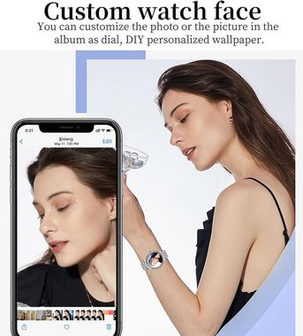 findtime Smartwatch (1,09 Zoll, Android iOS), Damen armkette rosegold silber schmuck armreif edelstahl pulsmesser