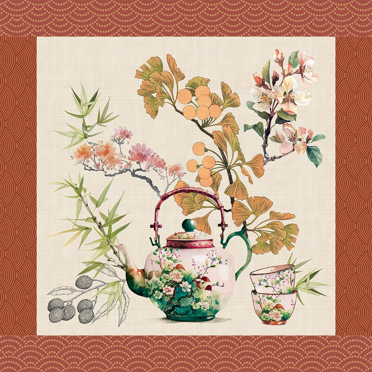 Garnier Thiebaut Stoffserviette Салфетки (4x Set) Théières Rouille 45x45 cm, (4 St)