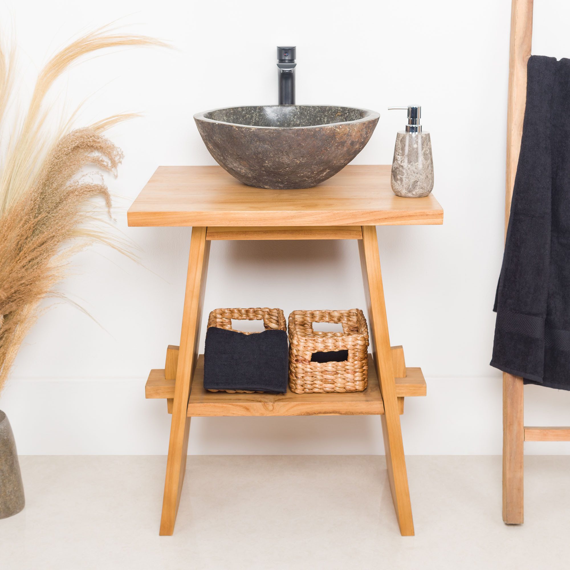wohnfreuden Waschbeckenunterschrank Teakholz Waschtisch ZEN 60 cm breit