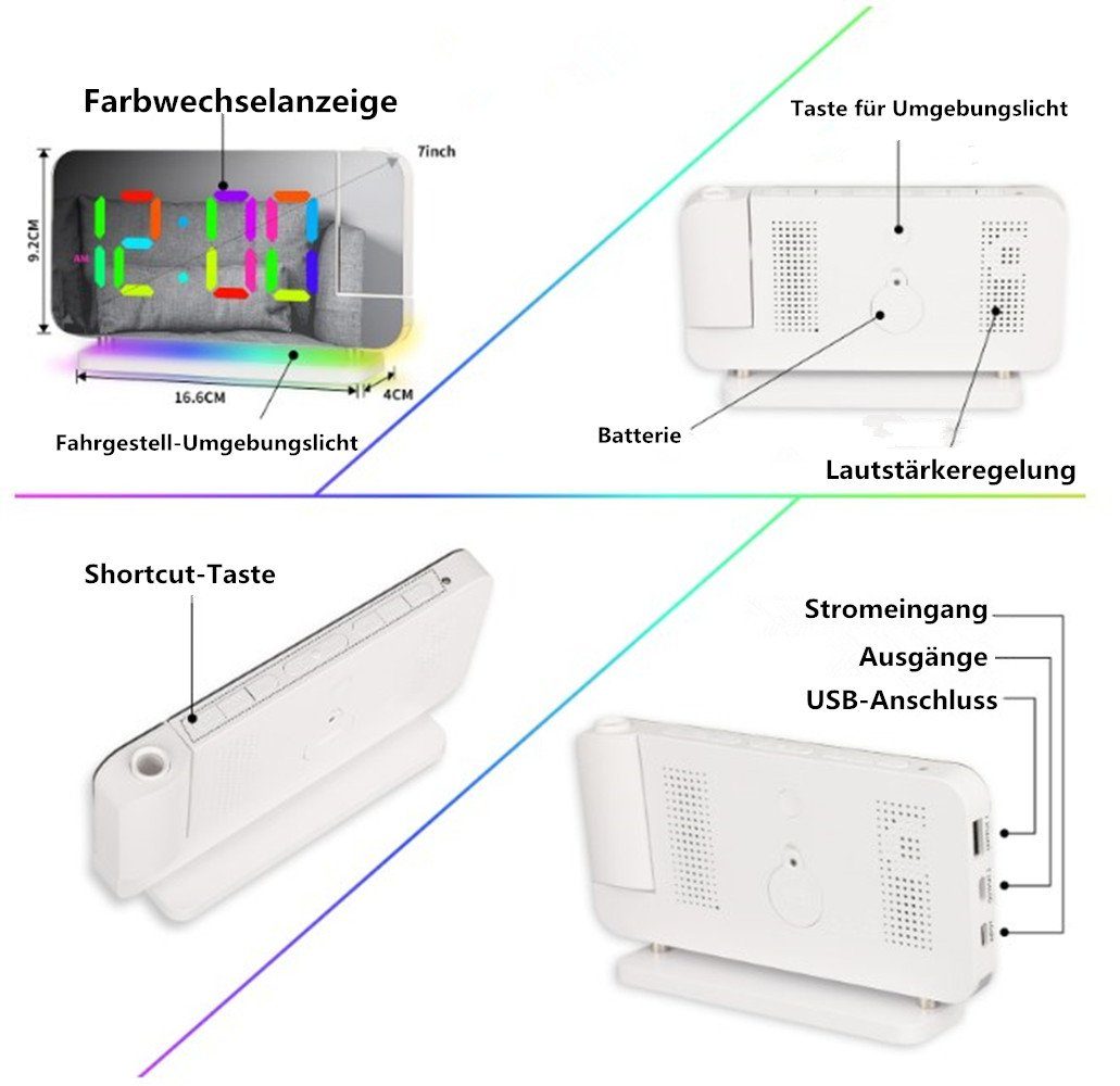 autolock Wecker Wecker Digital,Wecker Mit Projektion,LED-Spiegeluhr günstig online kaufen