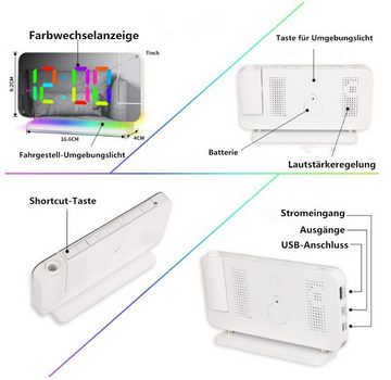 autolock Wecker Wecker Digital,Wecker Mit Projektion,LED-Spiegeluhr mit um 180° Drehbarem Projektor,RGB-Farben-Digitalanzeige,Farben-Nachtlicht