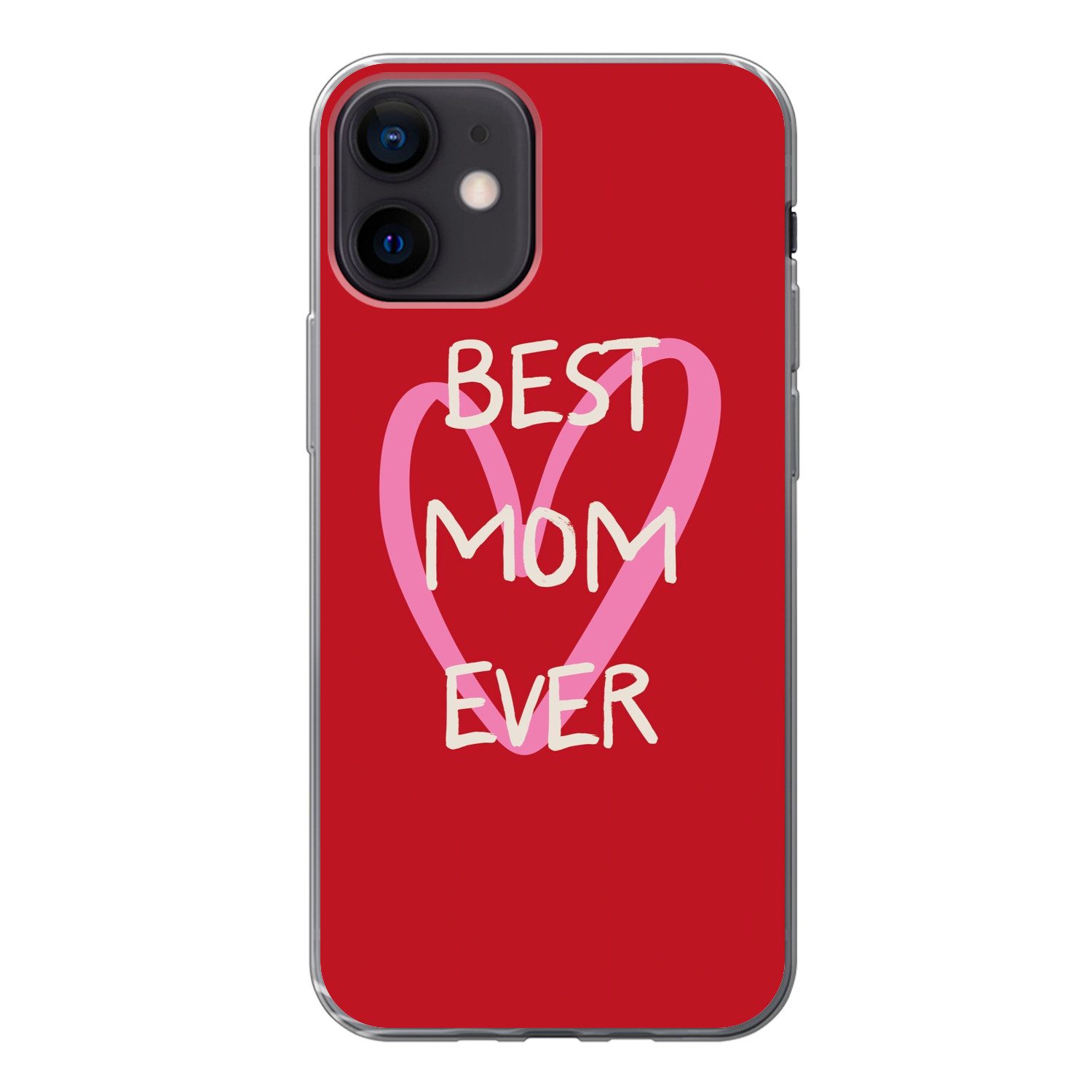 MuchoWow Handyhülle für Apple iPhone 12 Mutter - Zitat - Herz - Rot, Smartphone-Bumper, Print, Handy Schutzhülle Dünn