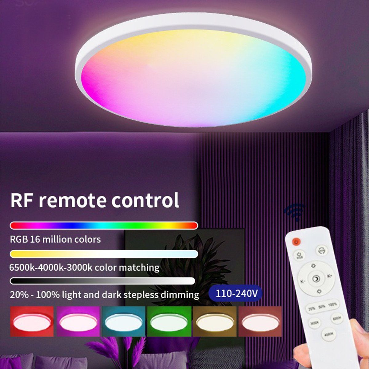 LED Dimmbar, Weiß Led Deckenbeleuchtung Deckenleuchte Fernbedienung RGB Farbwechsel mit 24W XDeer Rund Deckenlampe LED-Sternenhimmel