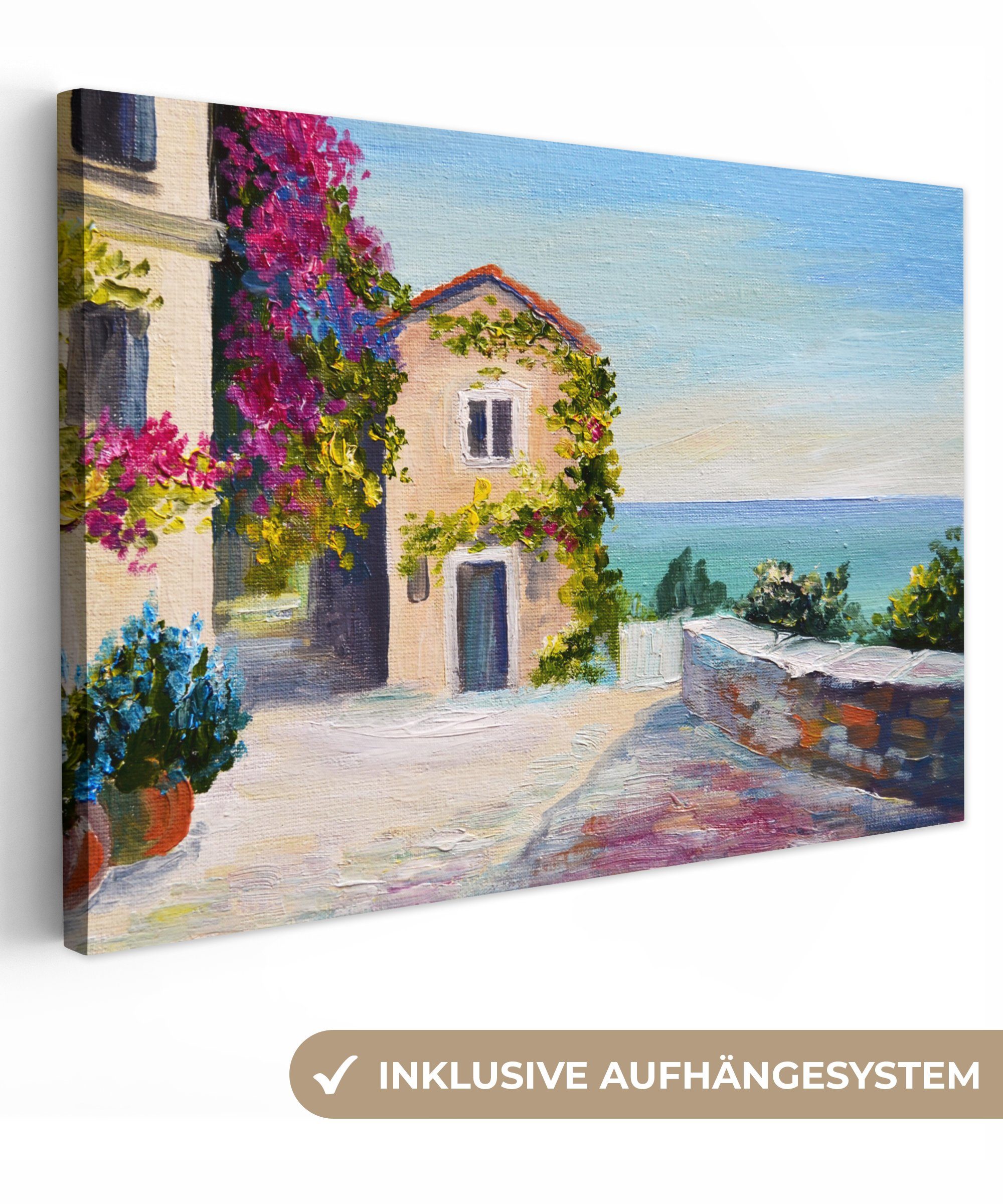 OneMillionCanvasses® Leinwandbild Malerei - Haus - Ölfarbe - Dorf, Fotodruck (1 St), Leinwand Изображения Klein, Wand Dekoration Aesthetic 30x20 cm