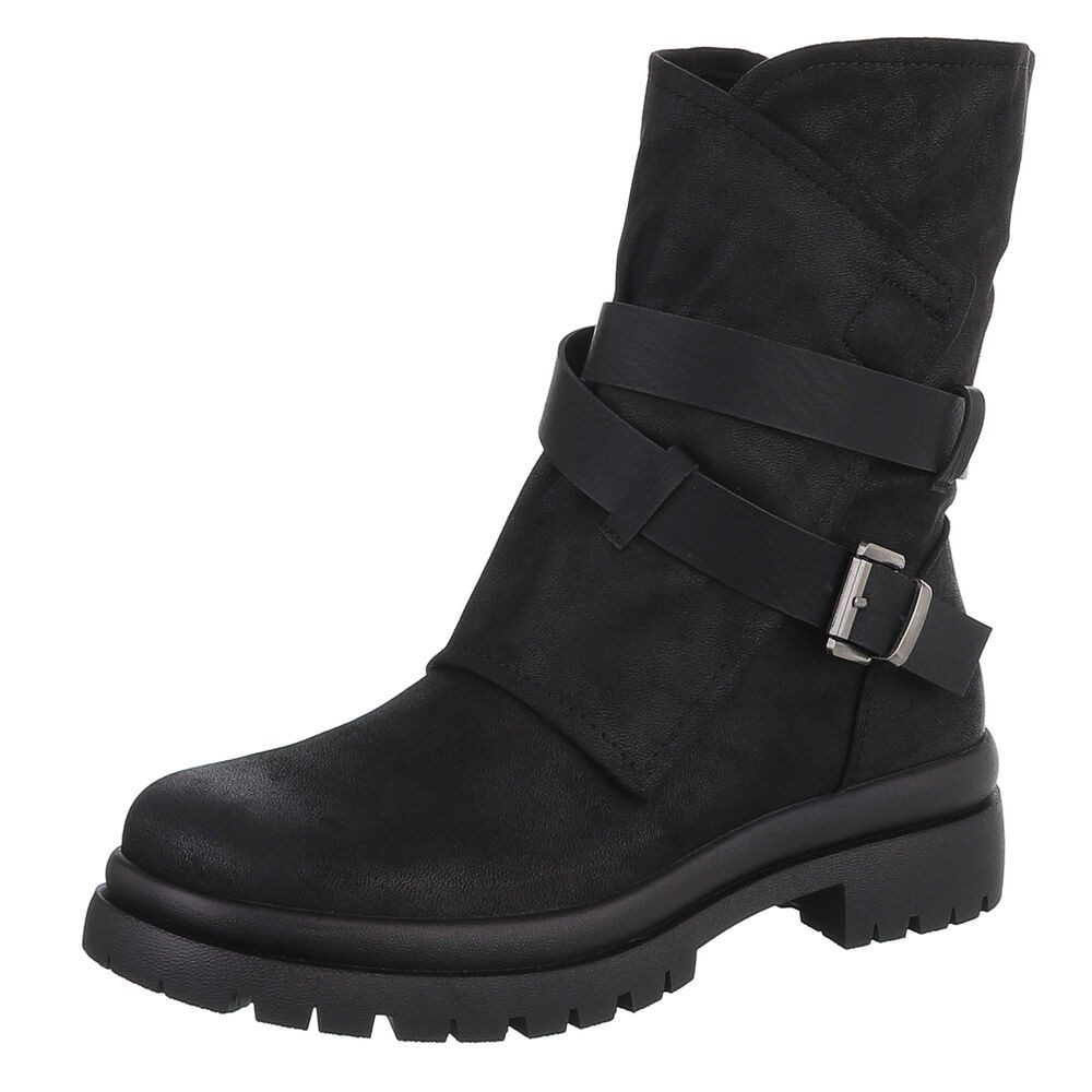Ital-Design Modische Boots mit Riemen und profiliertem Absatz Westernstiefelette (90598609) Blockabsatz Stiefeletten in Schwarz