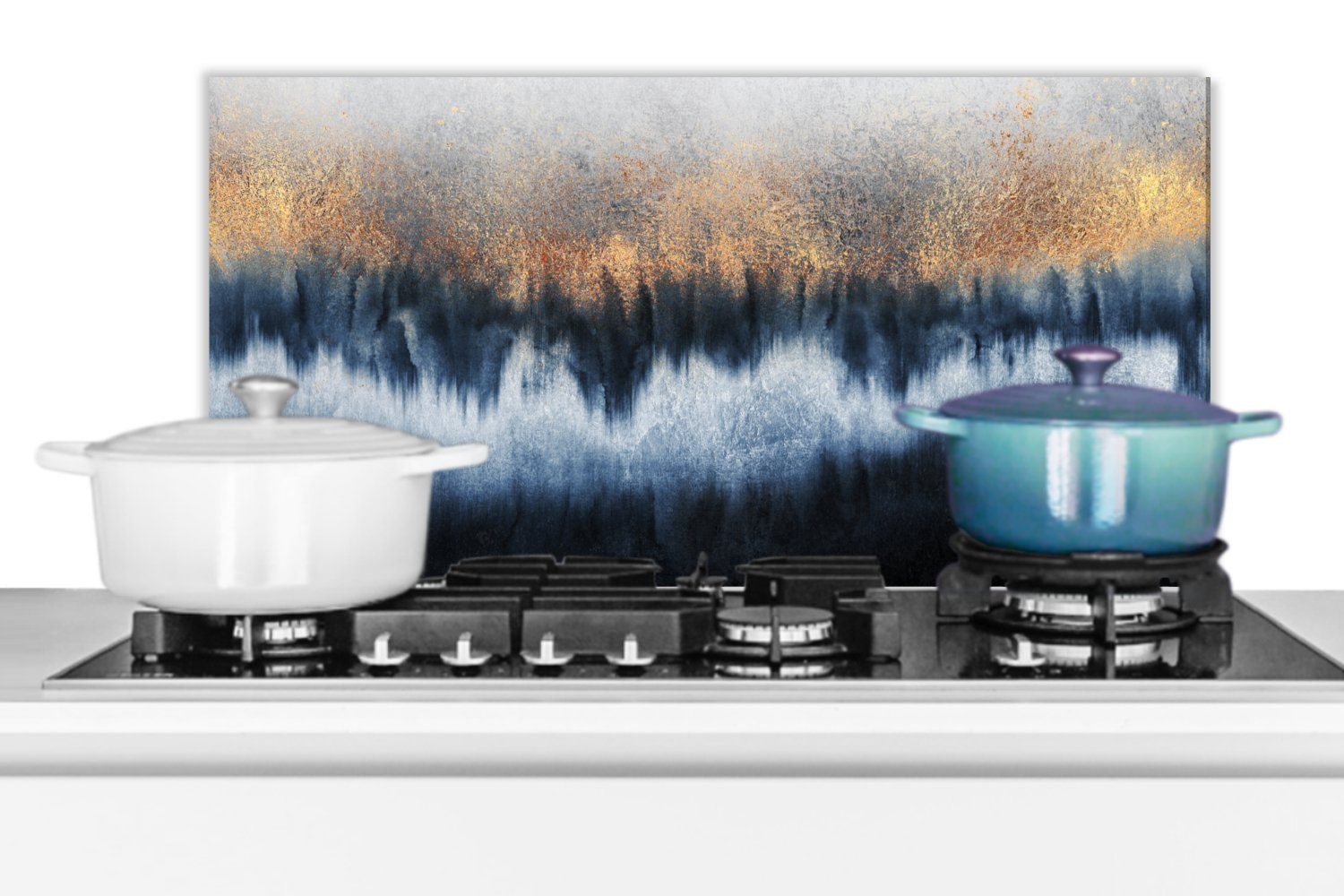 MuchoWow Küchenrückwand Abstrakt - Gold und Blau, 60x30 (1-tlg), für - gegen cm, Luxus Fett Schmutzflecken Wandschutz, Küchen 