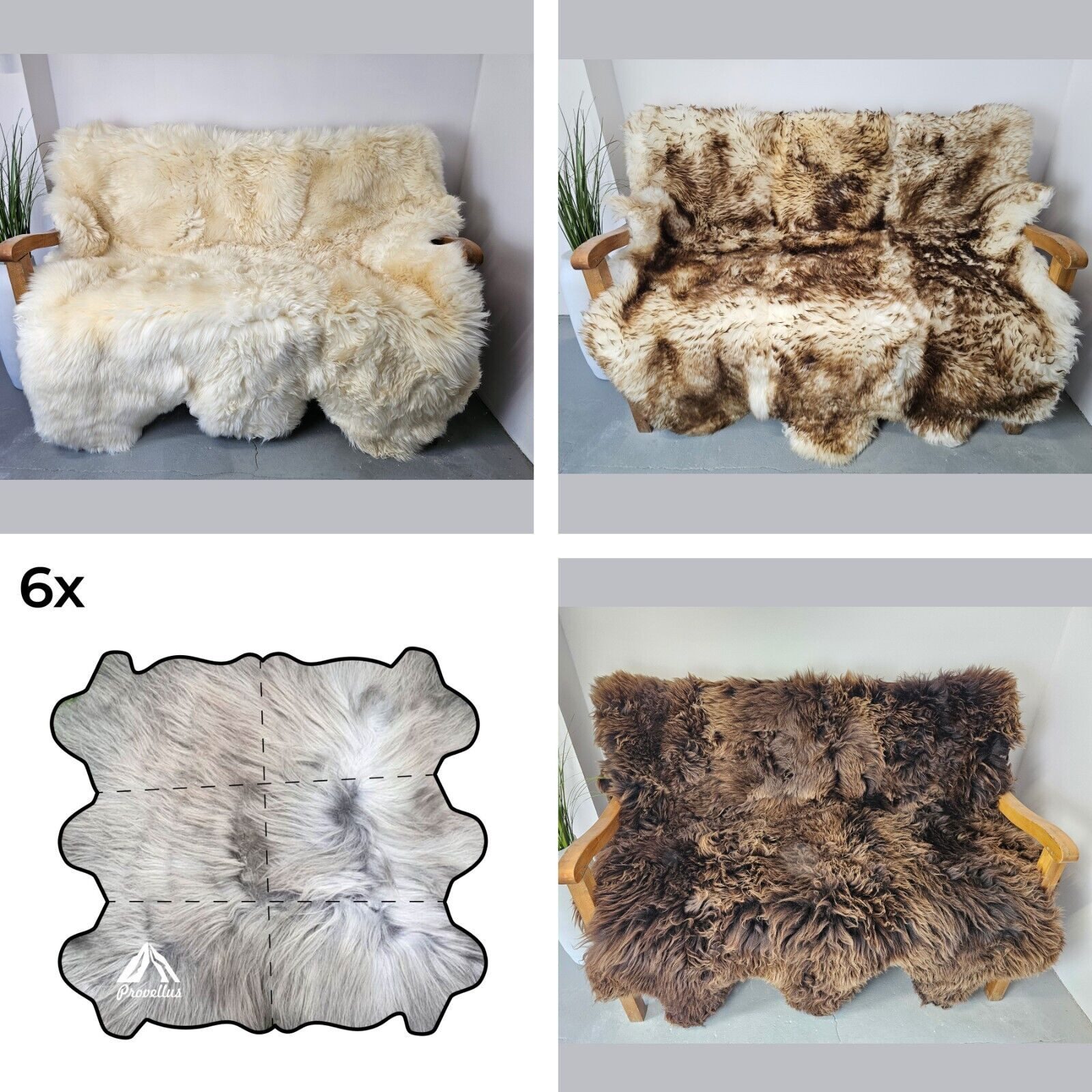 Provellus Fellteppich Schaffell Teppich Läufer – 6 Felle, Naturfarben, weich & dekorativ