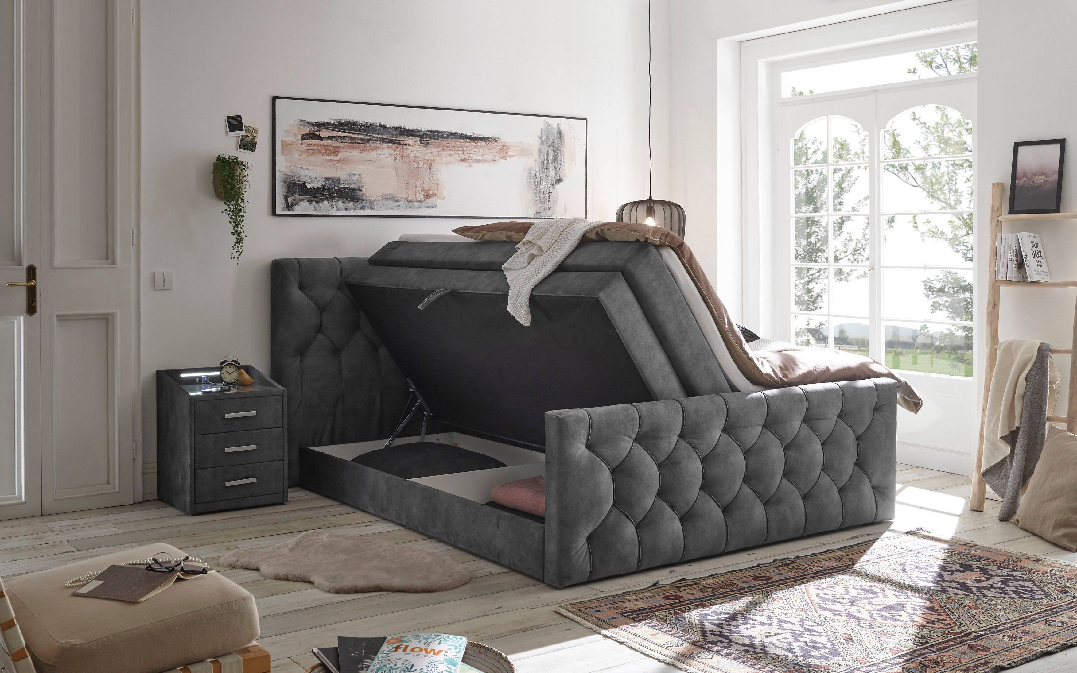 ED EXCITING DESIGN Boxspringbett "Cashfield", inkl. zwei Bettkästen & Topper, erhältlich in den Größen 160x200cm und 180x200cm