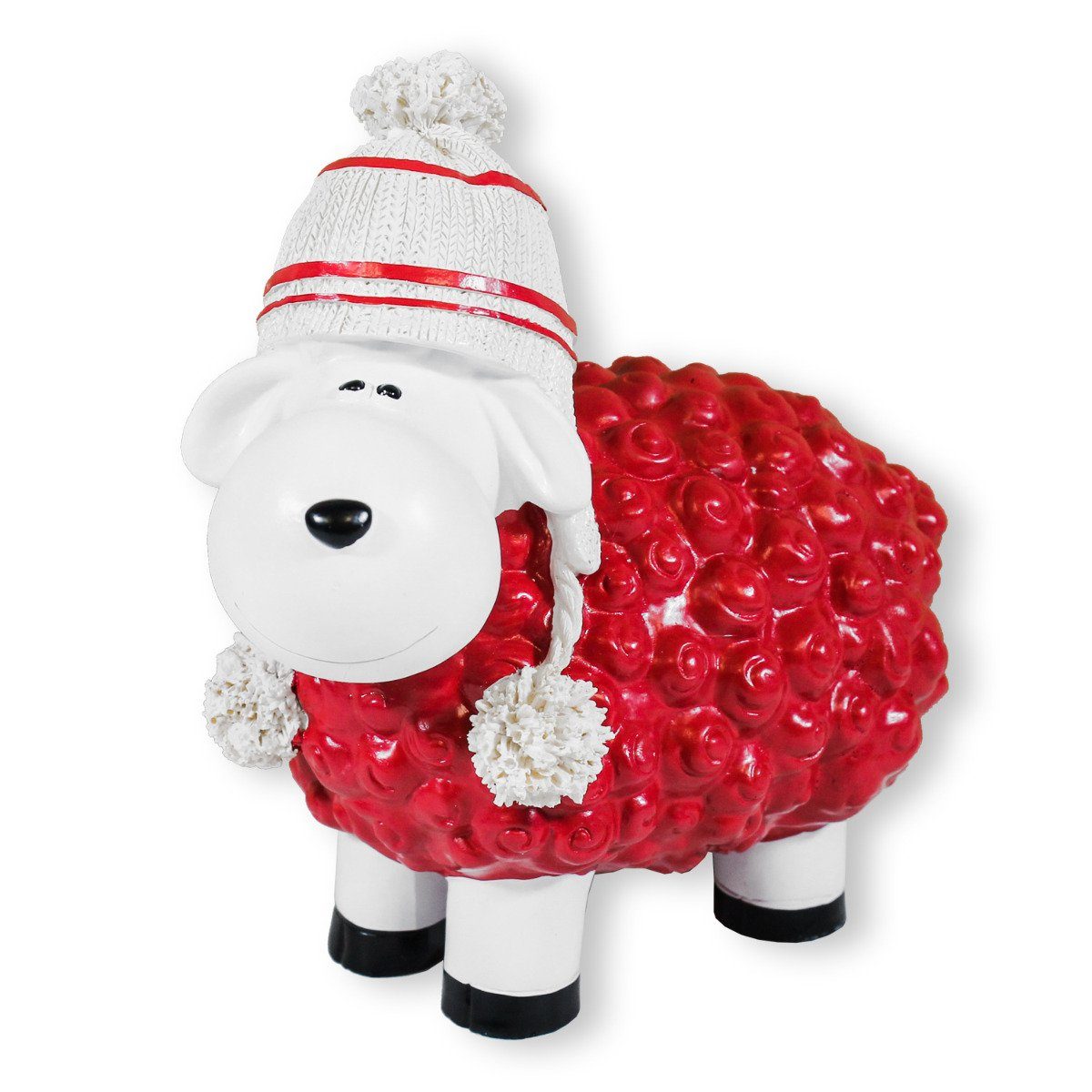 colourliving Dekofigur Buntes Deko Schaf rot mit Mütze Gartenfigur