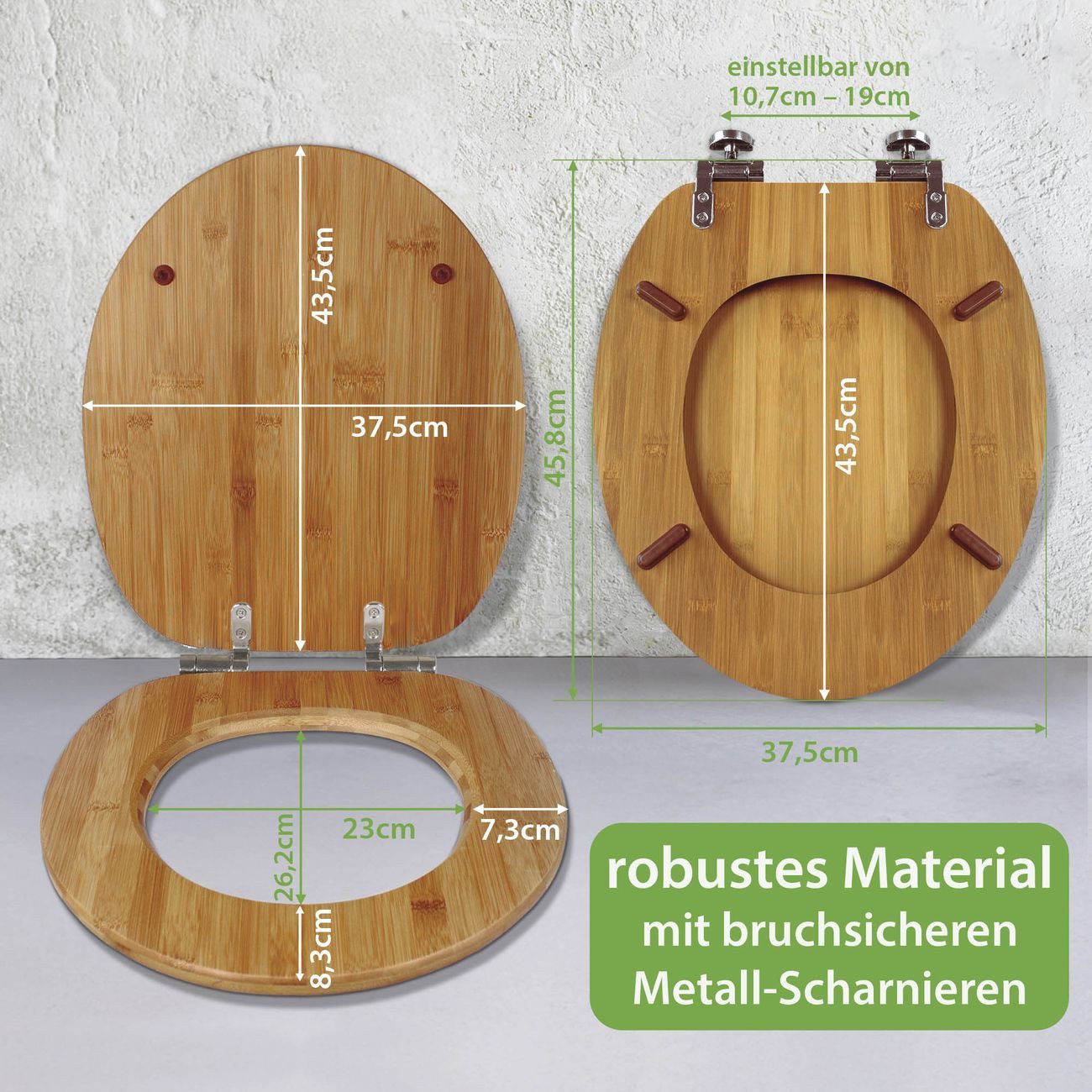 banjado WC-Sitz aus Bambus mit Absenkautomatik Motiv Schwarzer Marmor mit Gold 1 (umweltfreundliches Material, integrierte Absenkautomatik), 45,8 x 37,5 x 5 cm – Bild 3 von 5