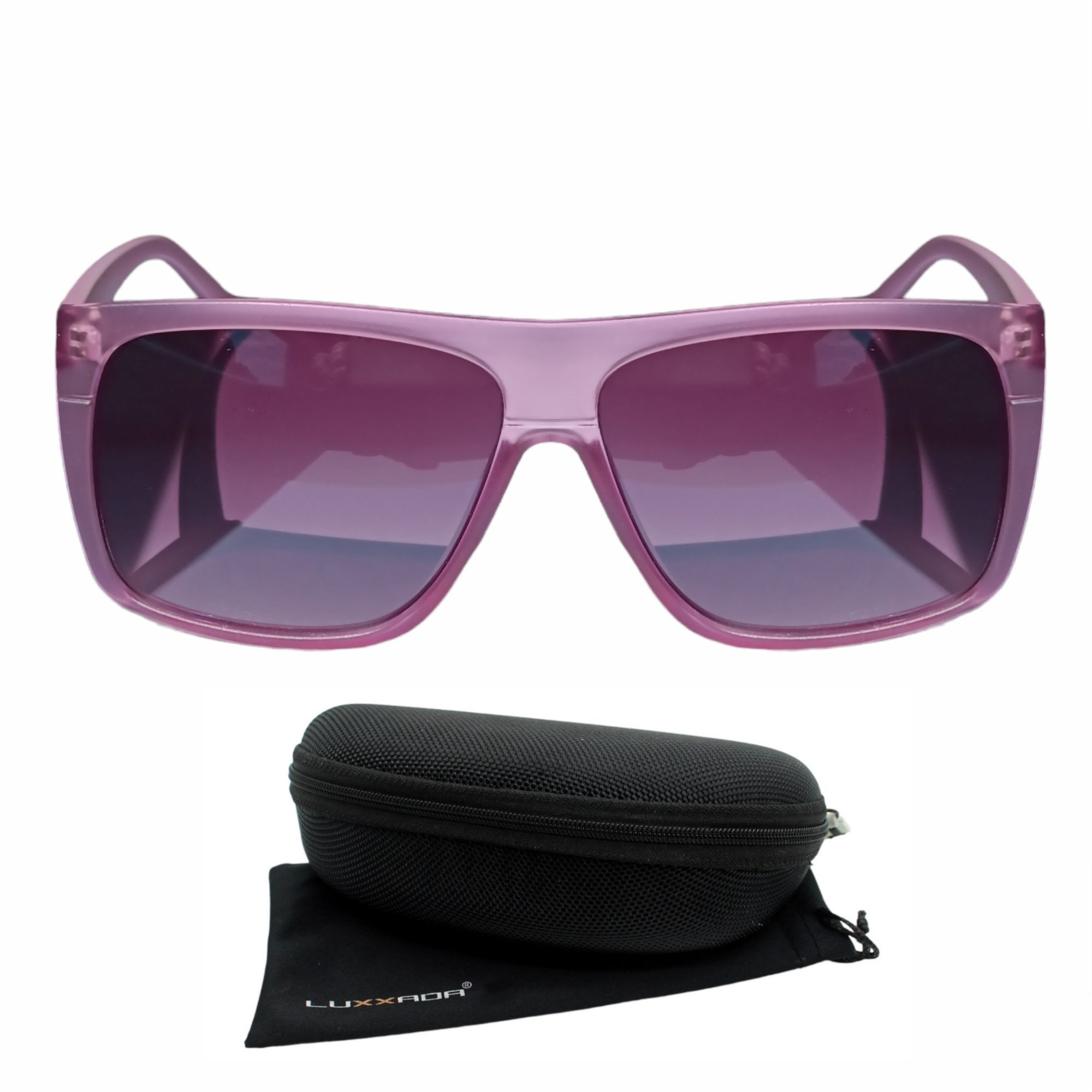 Rennec Sonnenbrille Damen Herren Brille im XL Vintage Retro Stil Transparent Oversize, Rechteckig, Gläser Lila Verlaufsgetönt, inkl. Hardcase