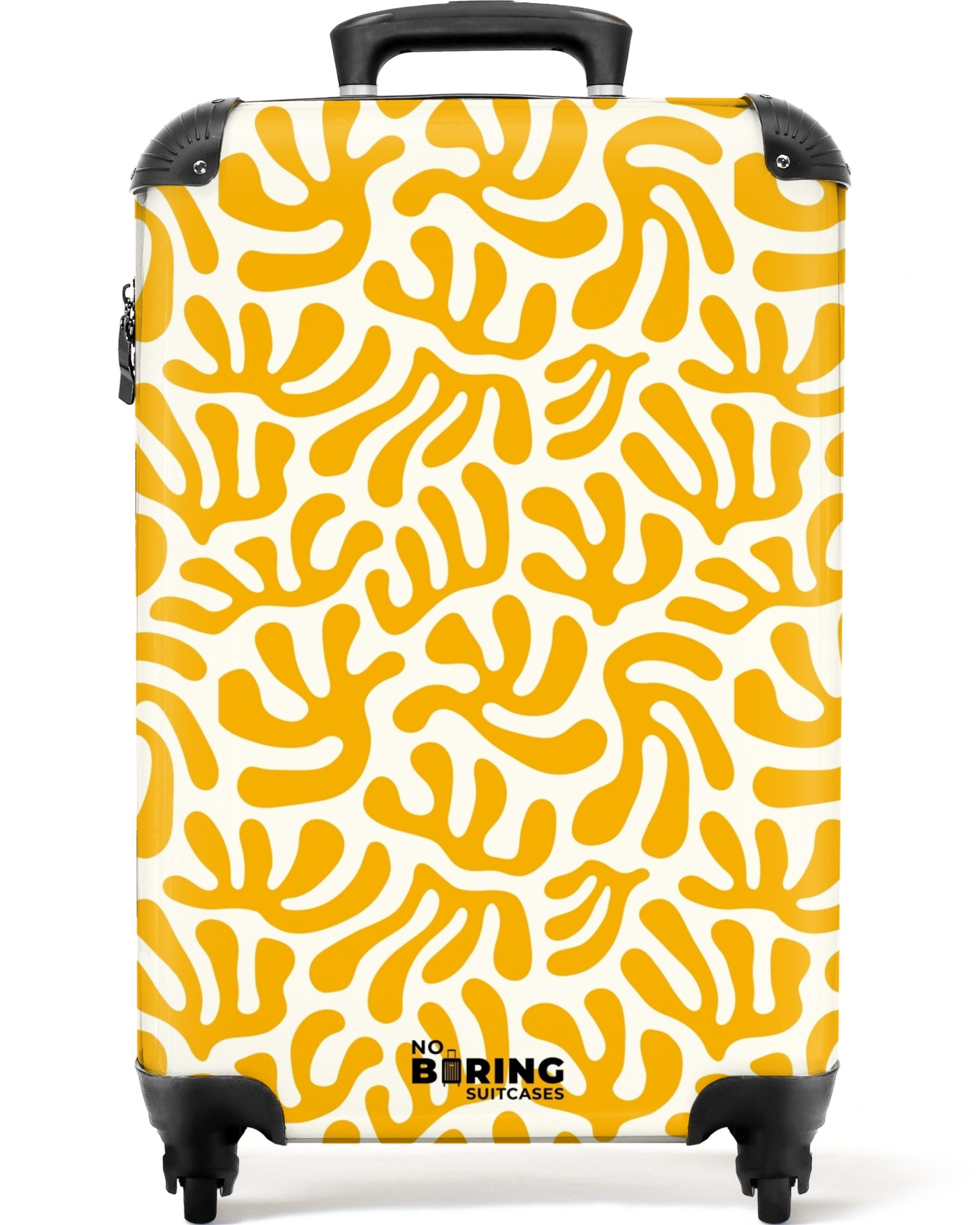 NoBoringSuitcases.com© Hartschalen-Trolley Gelb mit weißem Korallenmuster günstig online kaufen