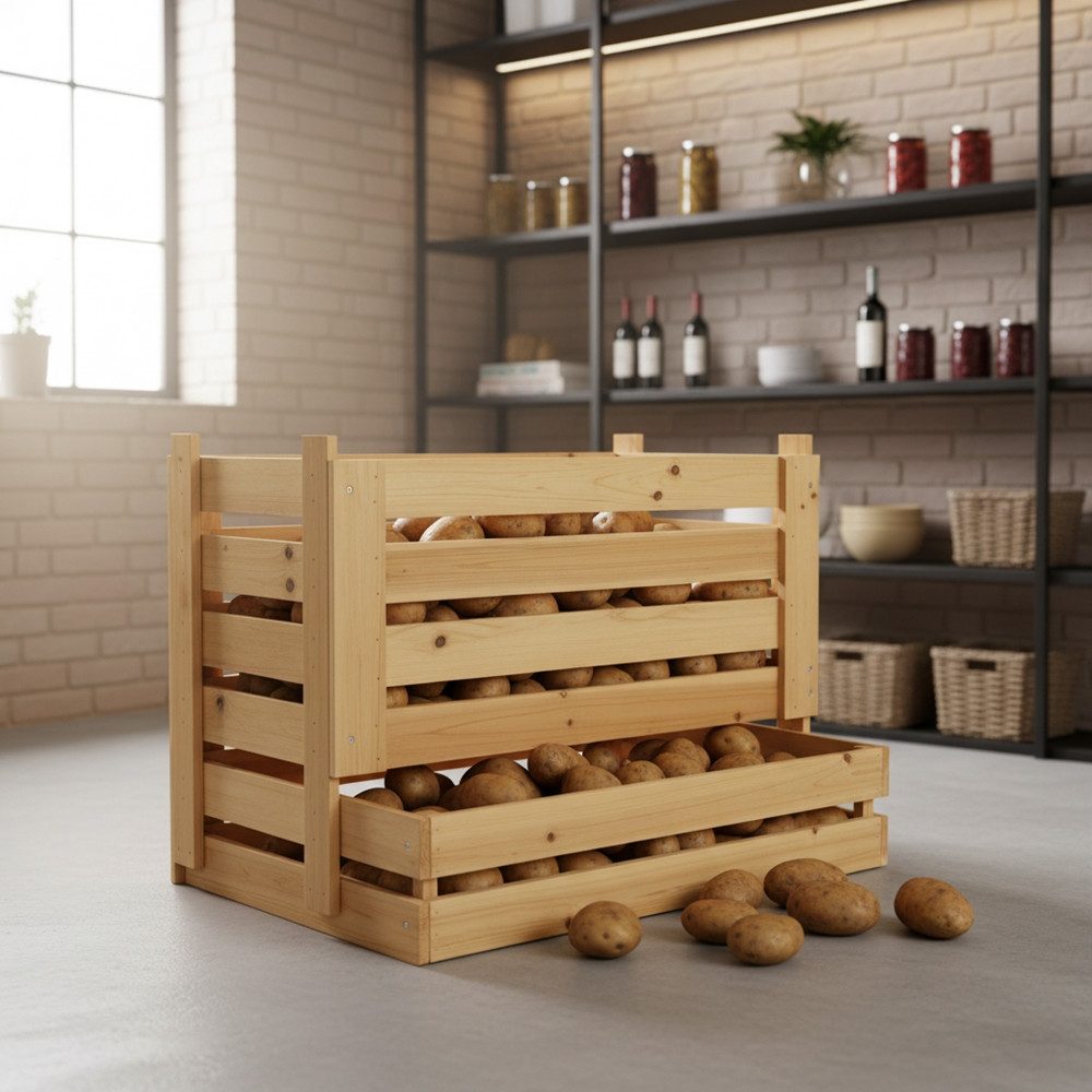 Feel2Home Holzkiste Universalkiste für Kartoffeln Wein Obst Äpfel Kartoffelkiste Vorrat