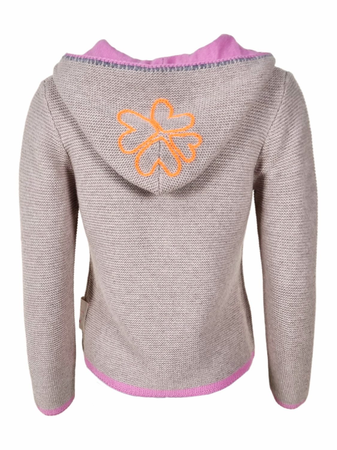 LIKS. Munich Trachtenstrickjacke TeresaC mit Kapuze, Knopfleiste & Herzblumenstickerei