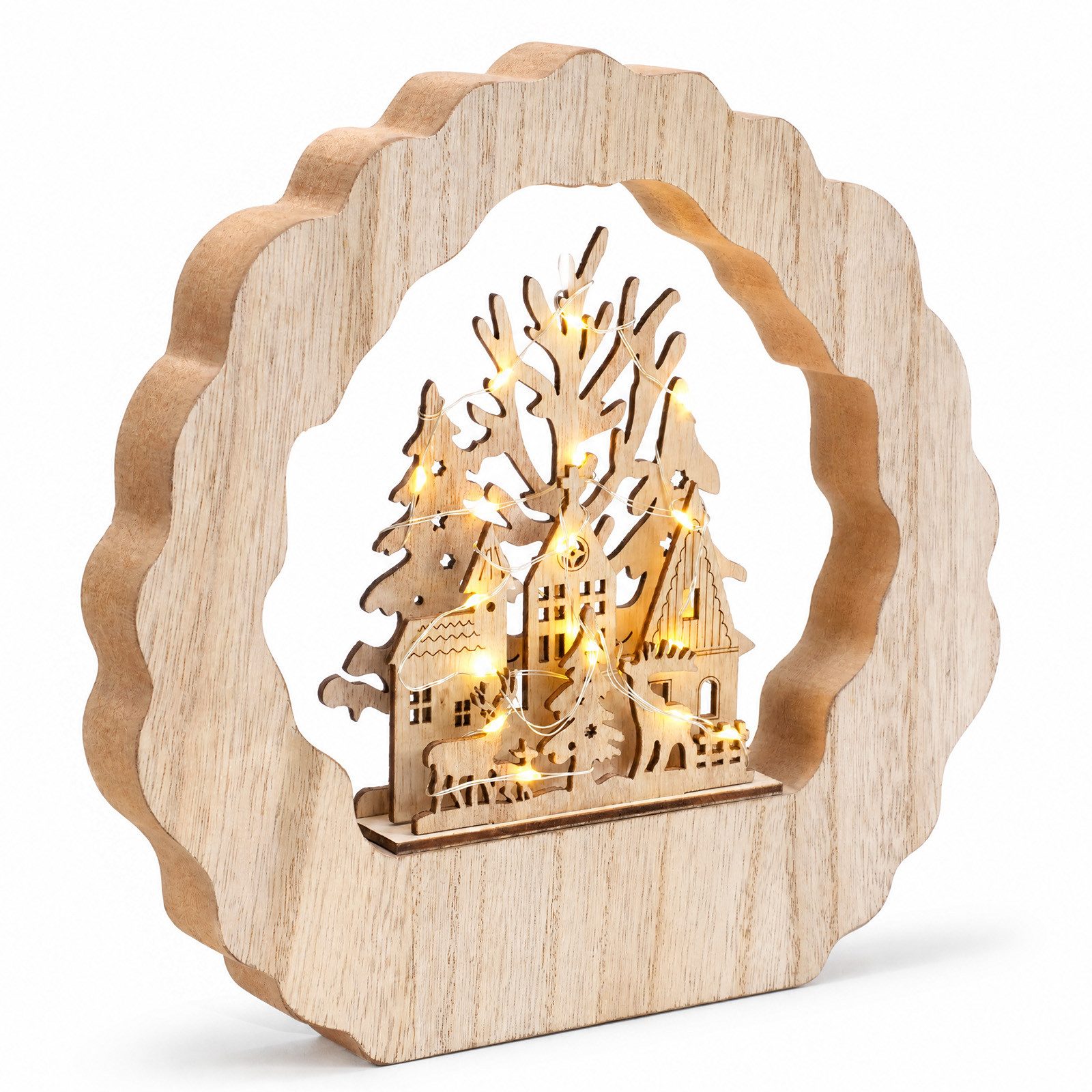 Salcar Schwibbogen LED aus Holz, 3D Weihnachtsdeko,Lichterbogen Weihnachtsdorf, Dekoration aus Holz für Advent und Weihnachten mit 20 LEDs in Warmweiß