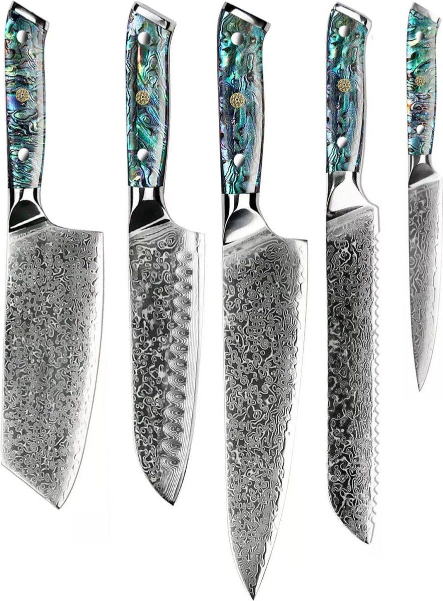 Shinrai Japan Messer-Set Messerset - 5-teiliges Küchenmesser Set - Japanisches Damastmesser, Handgefertigt bis ins Detail