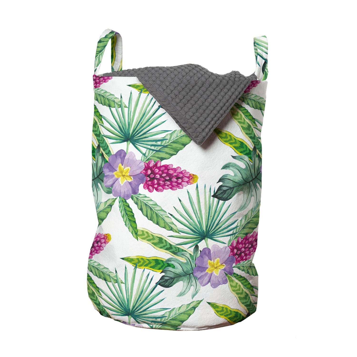 Abakuhaus Wäschesäckchen Wäschekorb mit Griffen Kordelzugverschluss für Waschsalons, Aquarell Aktualisieren tropische Blumen