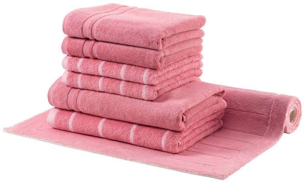 Egeria Handtuch Set im rosé Frottier, cm mit Badematte Querstreifen stilvollen LINE, passender (7-tlg), 70x120