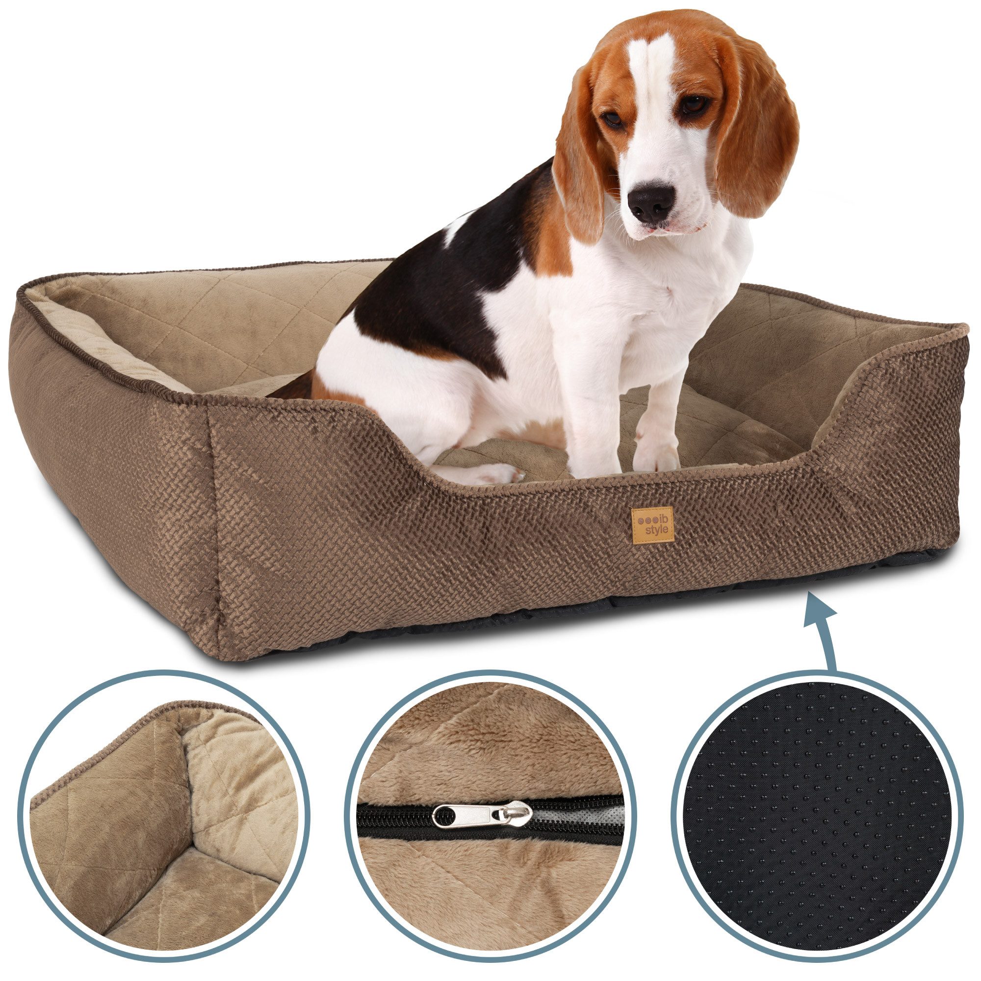 ib style Tierkissen Happy Milo M 85x70cm Braun, Körbchen - mit Reißverschluss - Anti-Rutsch Unterseite