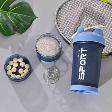 Mrichbez Protein Shaker Protein Shaker Trinkflasche, (1-tlg., mit Tablettenorganizer und Aufbewahrung für Proteinpulver, 500 ml), Shaker-Flasche Erhältlich in vier Farben mit Edelstahl Shake Ball