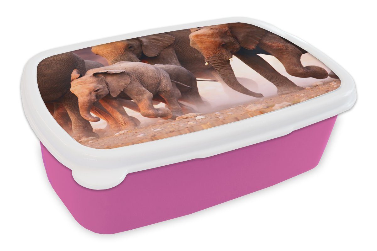 MuchoWow Lunchbox Elefant - Tiere - Stoff, Kunststoff, (2-tlg), Brotbox für Erwachsene, Brotdose Kinder, Snackbox, Mädchen, Kunststoff rosa