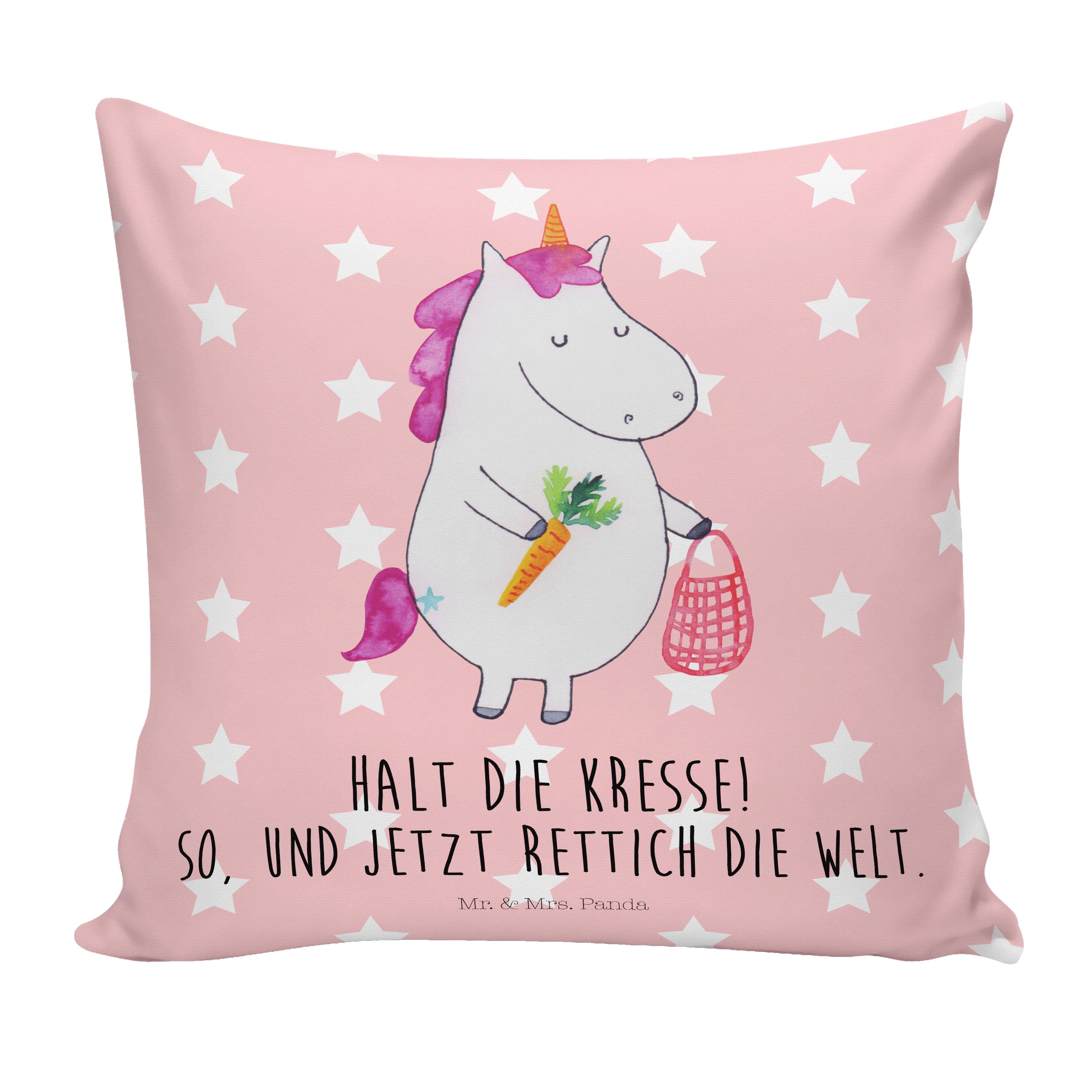 Mr. & Mrs. Panda Dekokissen Einhorn Gemüse - Rot Pastell - Geschenk, Kissenhülle, Motivkissen, Ei