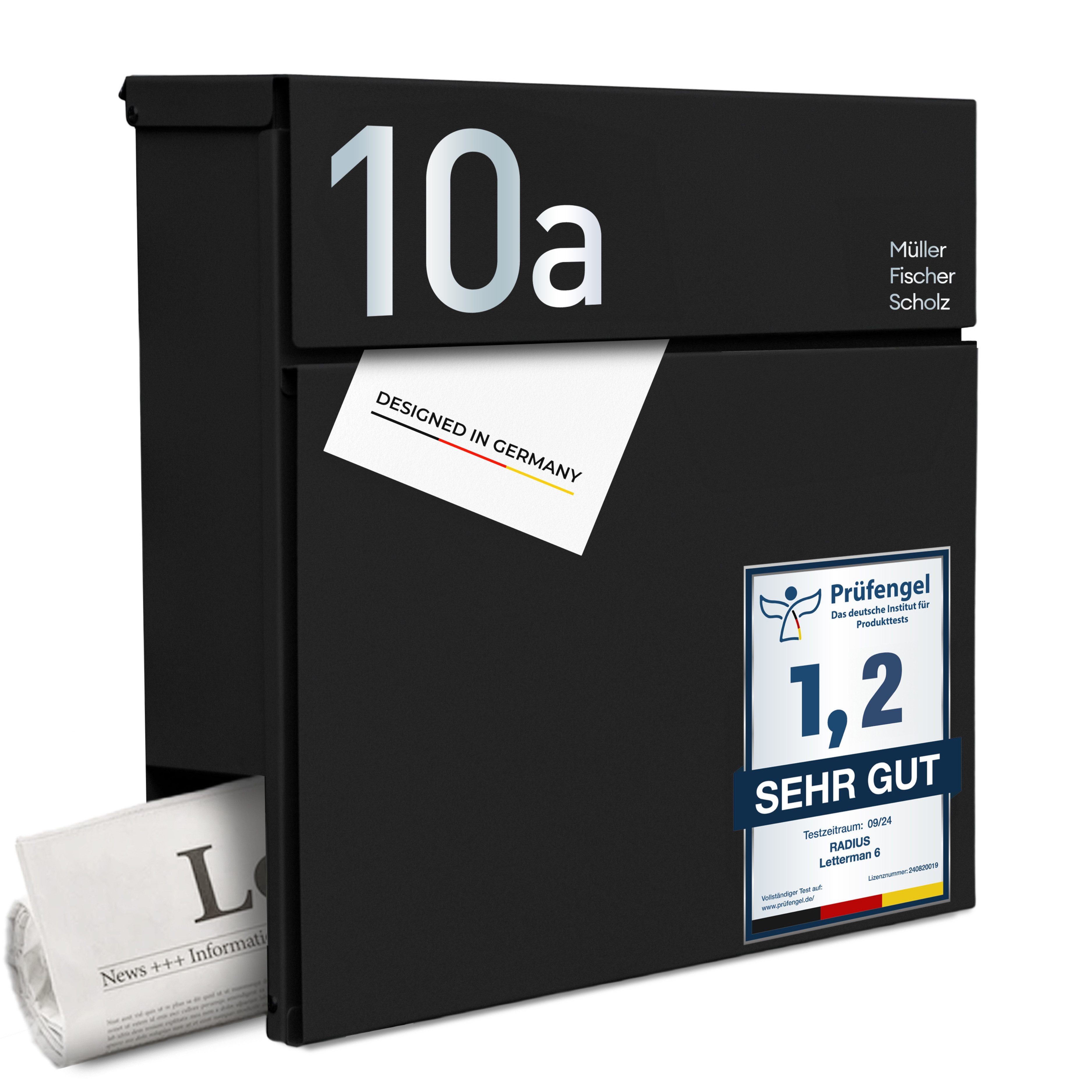 Radius Briefkasten Design Wandriefkasten Letterman 6 Postkasten Wandmontage, mit Zeitungsfach