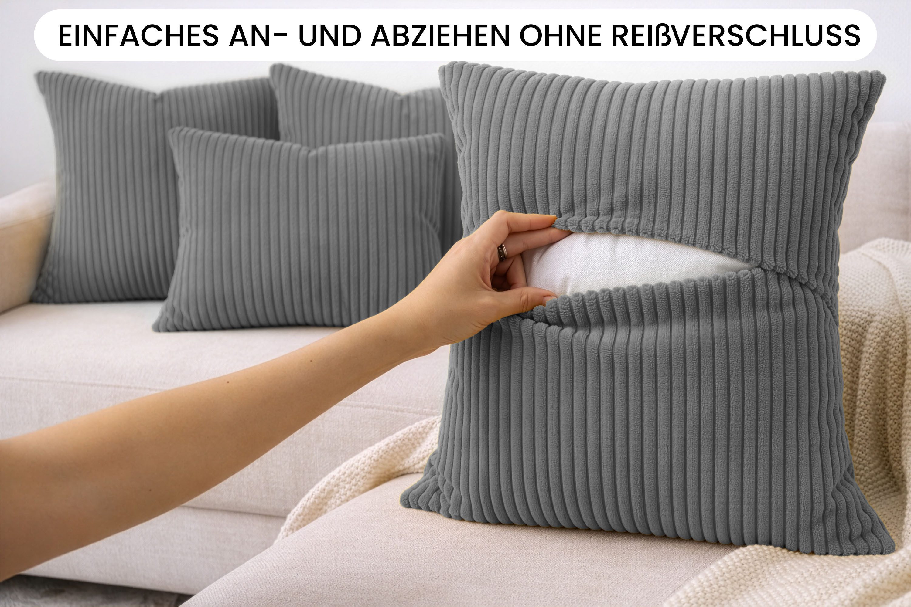 Amilian Dekokissen Sofakissen 4er Set mit Füllung - 2x 45x45 + 2x 35x45 cm, Hotelverschluss, waschbar, formstabil – Bild 5 von 5