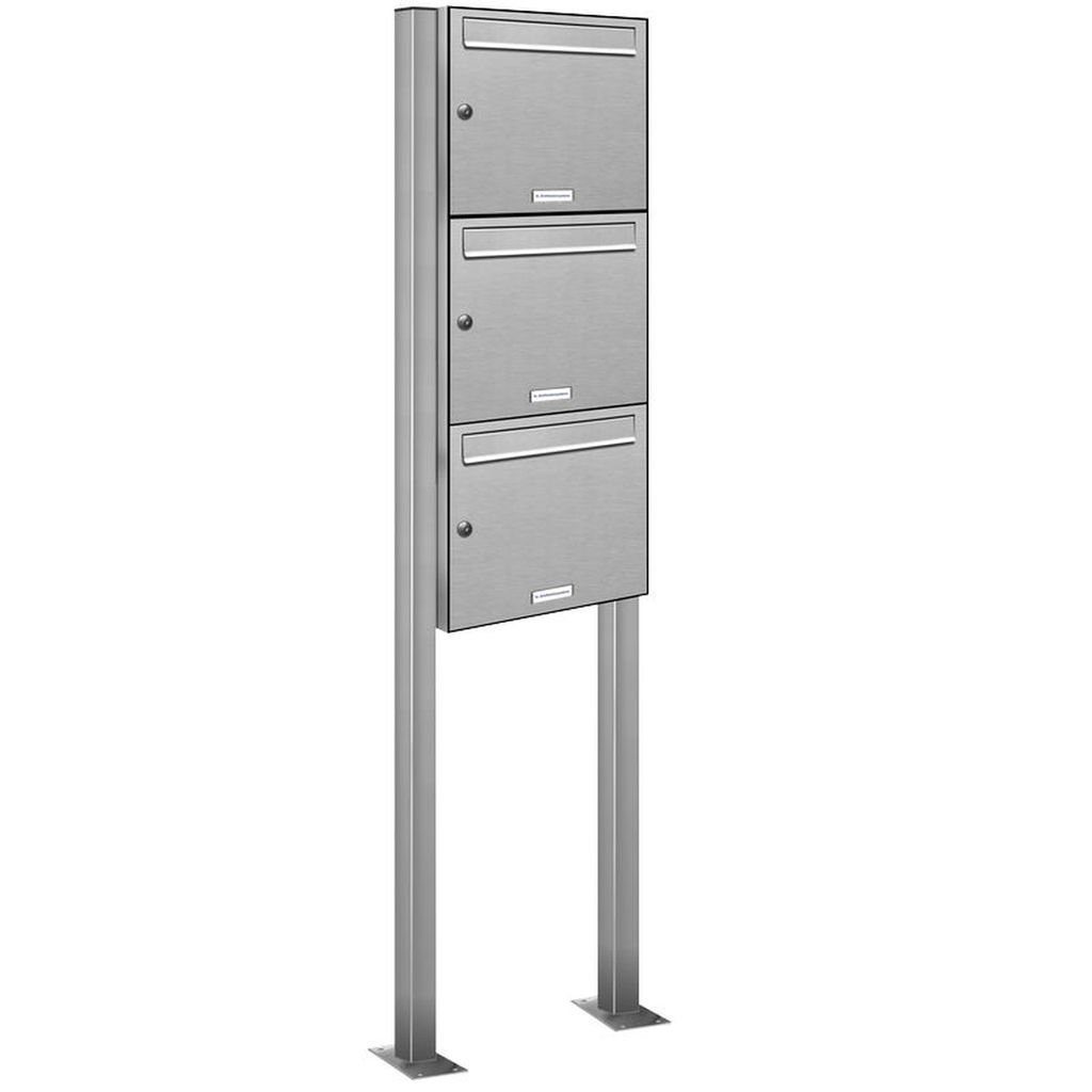 AL Briefkastensysteme Standbriefkasten 3er Premium Standbriefkasten V2A Edelstahl Anlage freistehend 1x3 S