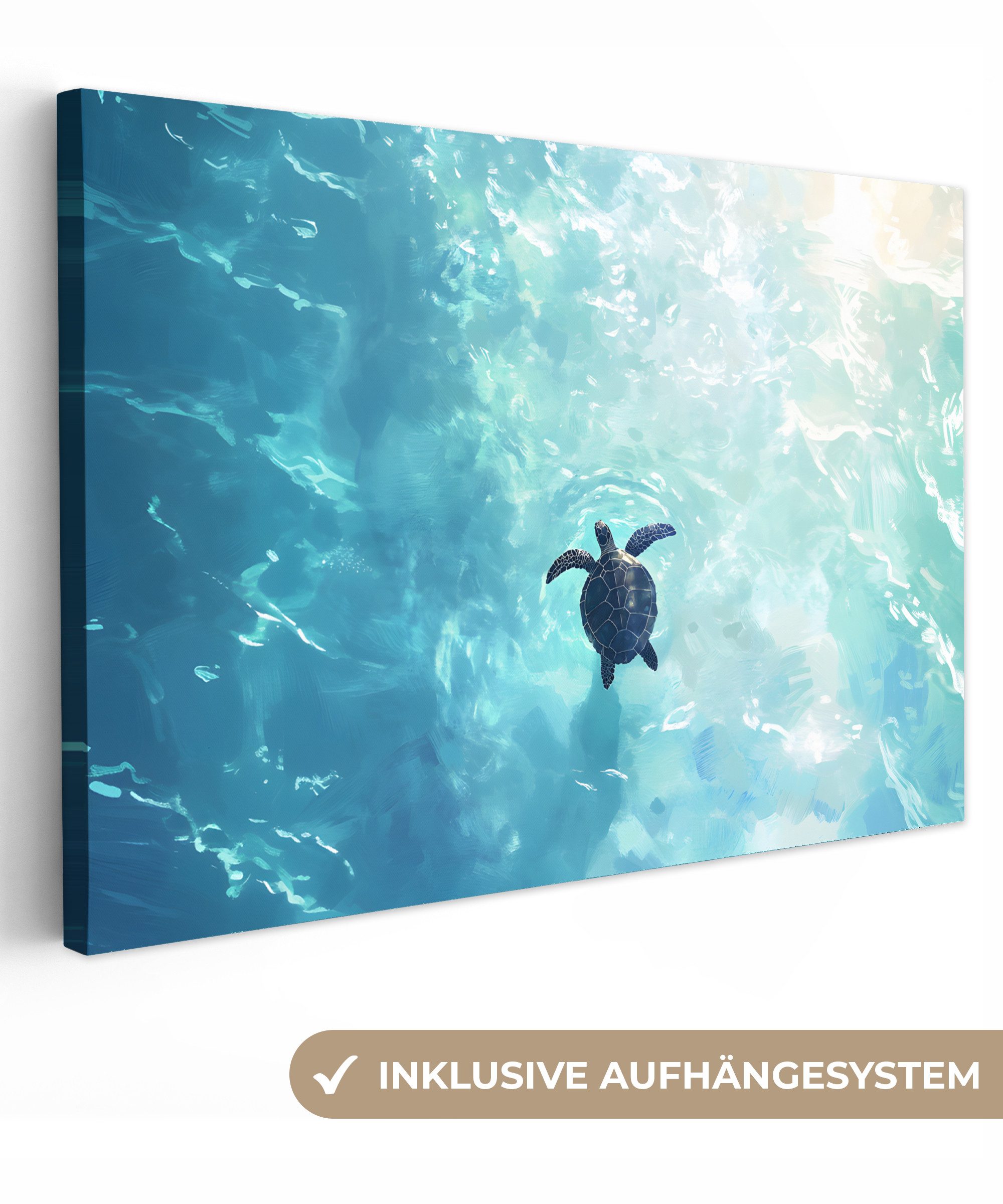 Leinwandbild Schildkröte - Meer - Blau - Glitzern