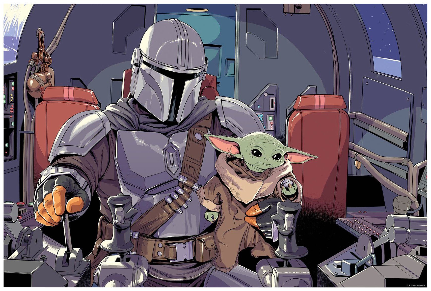 Komar Bild Mandalorian The Child Cockpit, Disney, Star Wars (1 St), Wandbild zur Dekoration im Kinderzimmer - ohne Rahmen