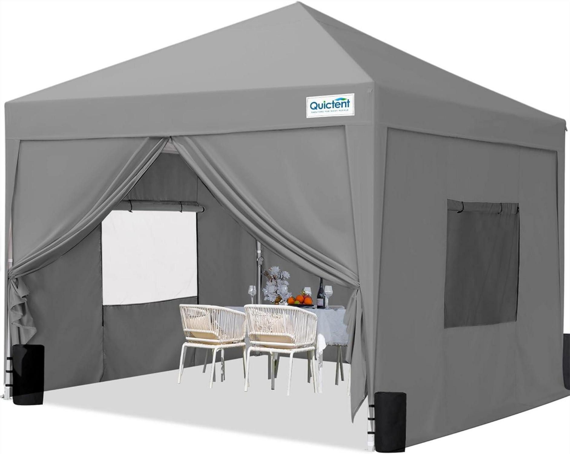 Faltpavillon Pavillon 3x3 mit 4 Seitenteilen Wasserdicht Stabil Winterfest Grau