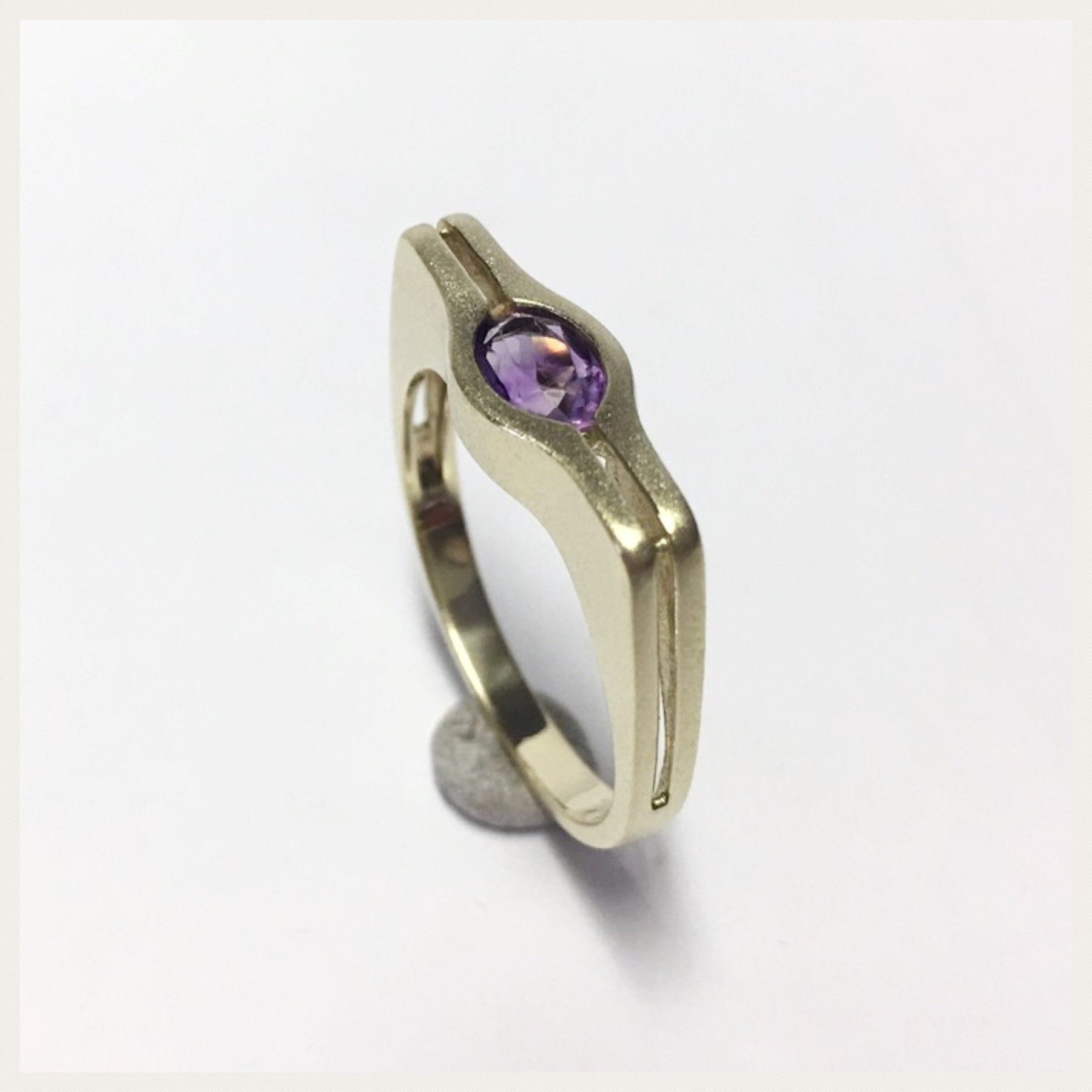 Edelschmiede925 Schmuckset matter Goldring in 585/- mit Amethyst #57
