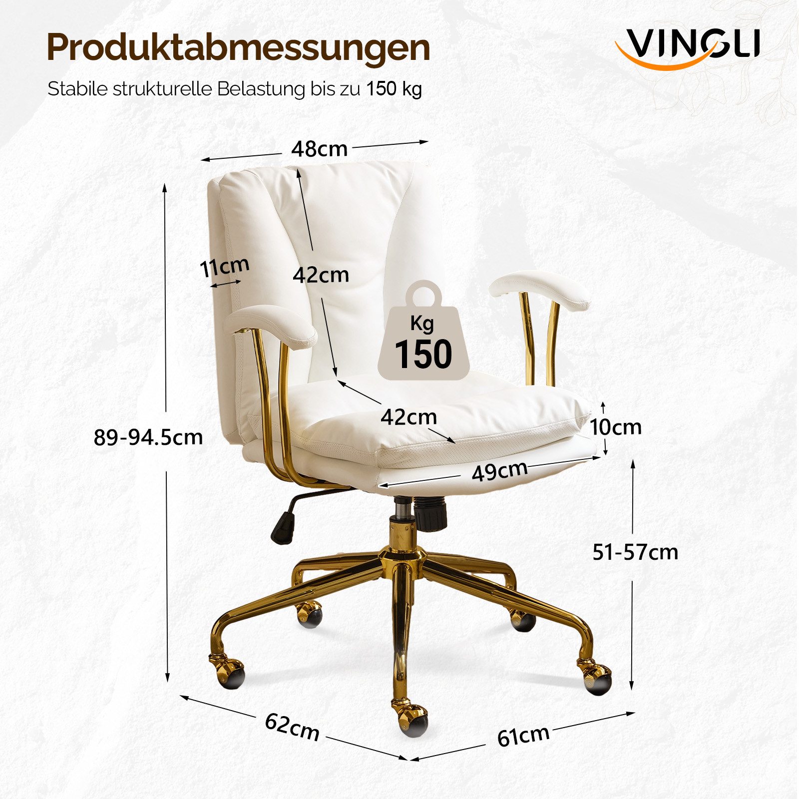 VINGLI Bürostuhl Ergonomisch, Schreibtischstuhl mit Goldenen günstig online kaufen