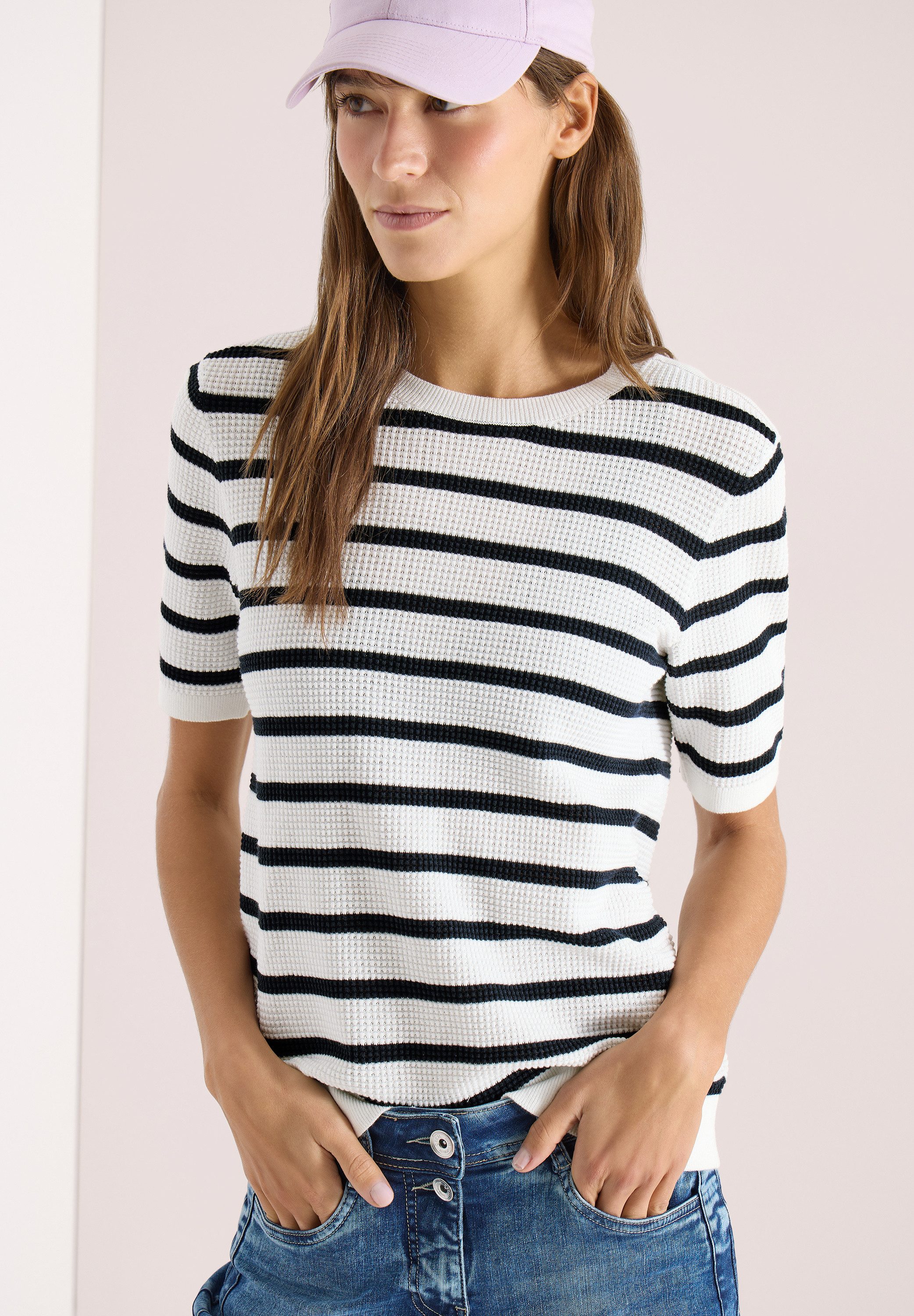 CECIL Kurzarmpullover aus reiner Baumwolle