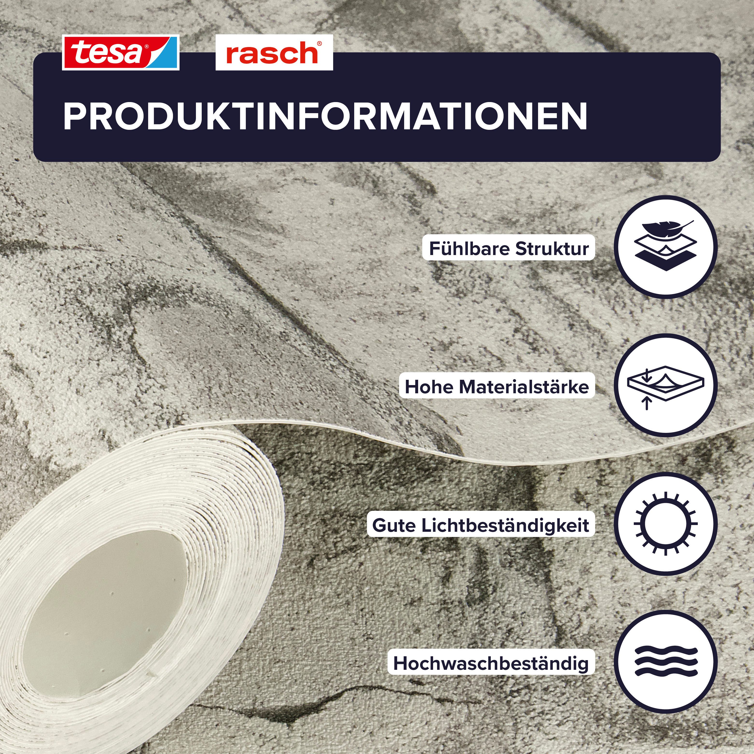 Rasch Vliestapete Clayton - Selbstklebende Tapete Mauerwerk von tesa® x rasch®, strukturiert, Steinoptik, Ziegel, Steinmauer, Mauer, (1 St), selbstklebend, 6,00m x 0,53m