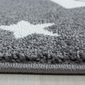 Kinderteppich Sterne-Design, Carpetsale24, Läufer, Höhe: 11 mm, Kinderteppich Stern-Design Grau Baby Teppich Kinderzimmer Pflegeleicht