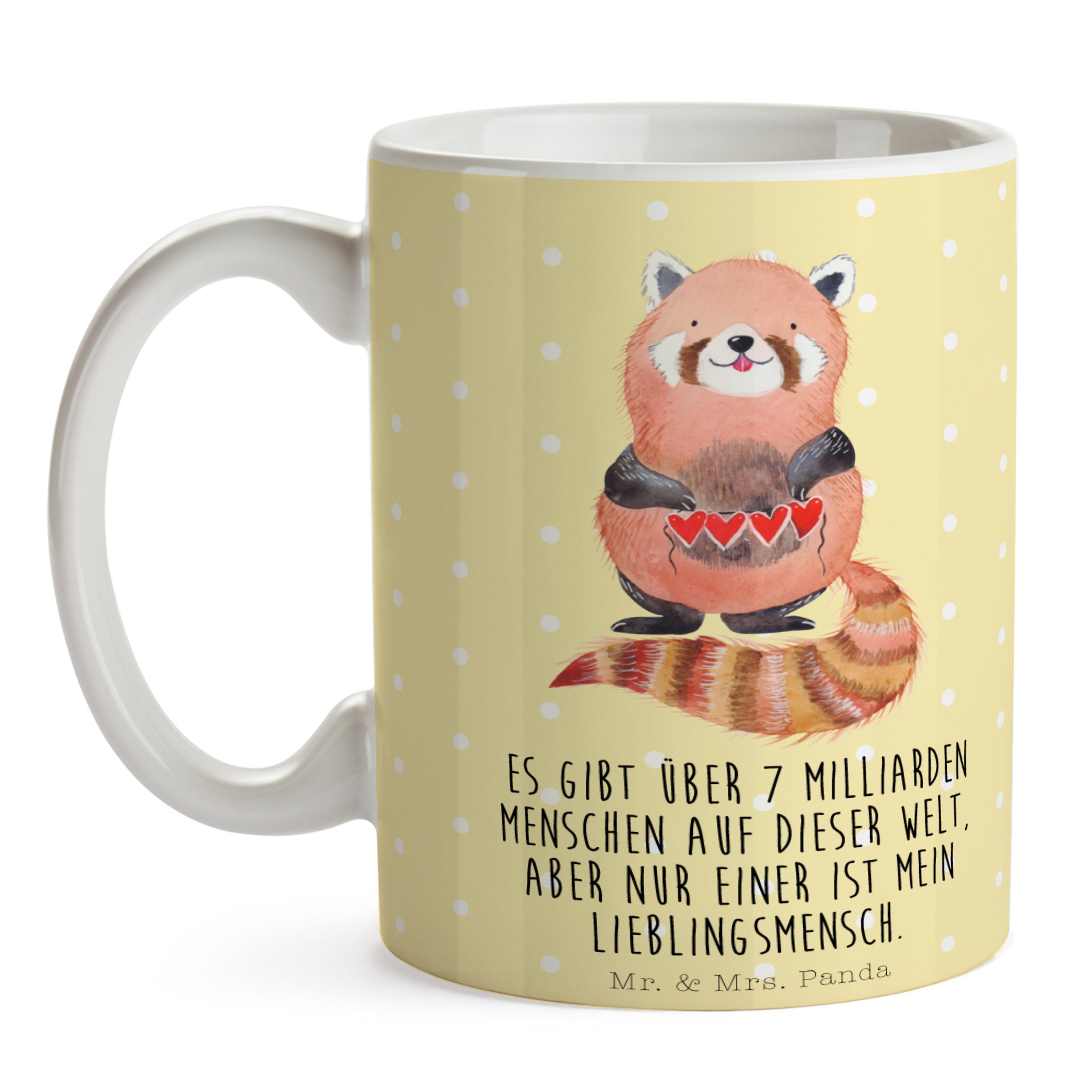 Mr. & Tasse, Panda Pastell Herz, Mrs. Keramik - Tasse Geschenk, Tiermotive, - Gelb Roter Panda Tiere