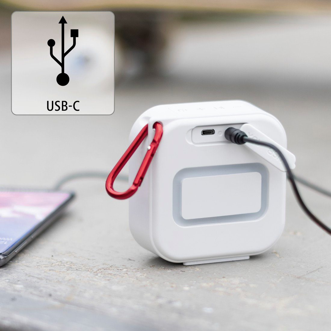 Mini-Bluetooth-Lautsprecher weiß Bluetooth-Lautsprecher mobil, 3,5W, IP67, (3,5 Karabiner) Hama (wasserdicht W)