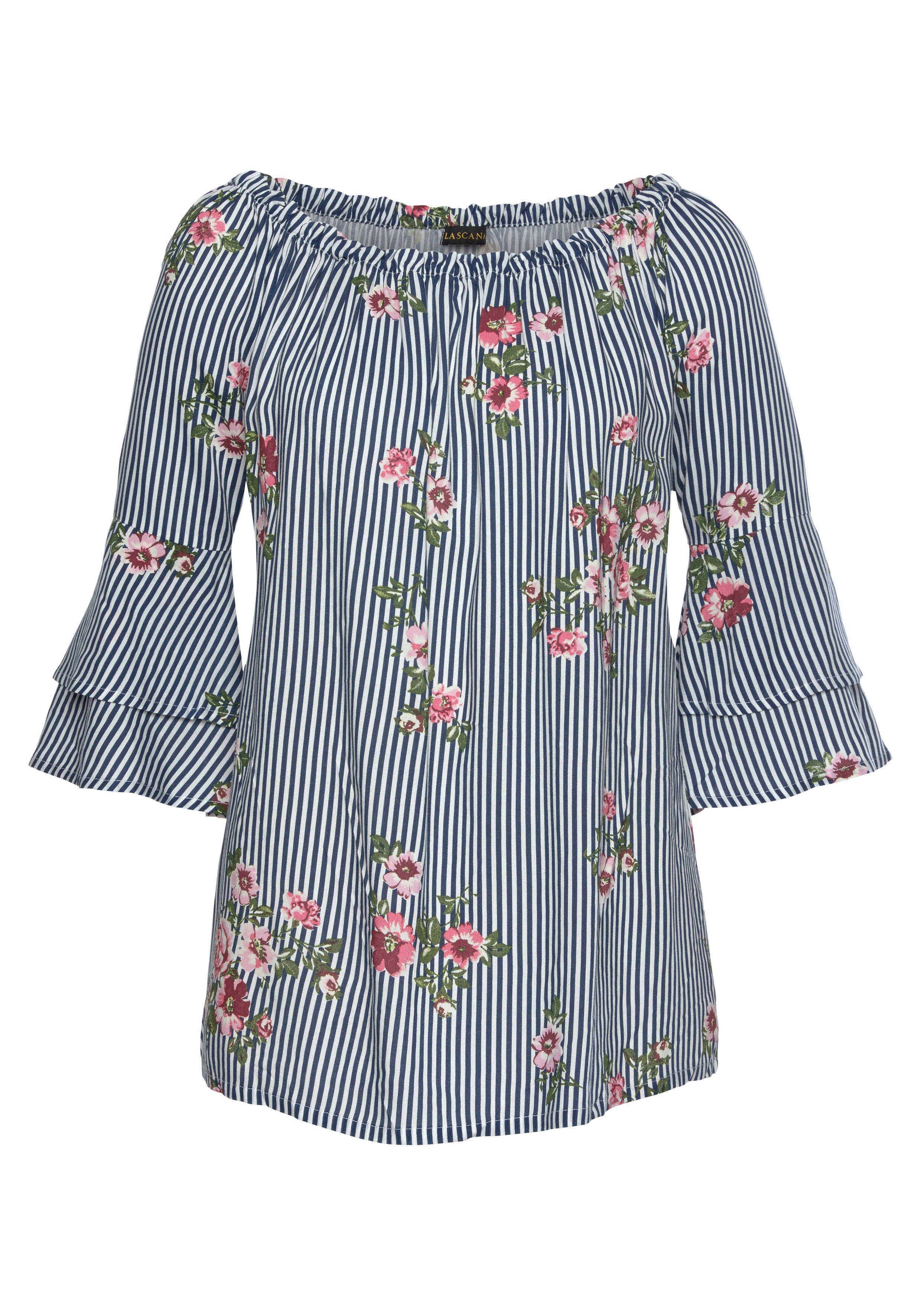 LASCANA Carmenbluse mit modischem Druck, Damenbluse, schulterfrei, casual günstig online kaufen